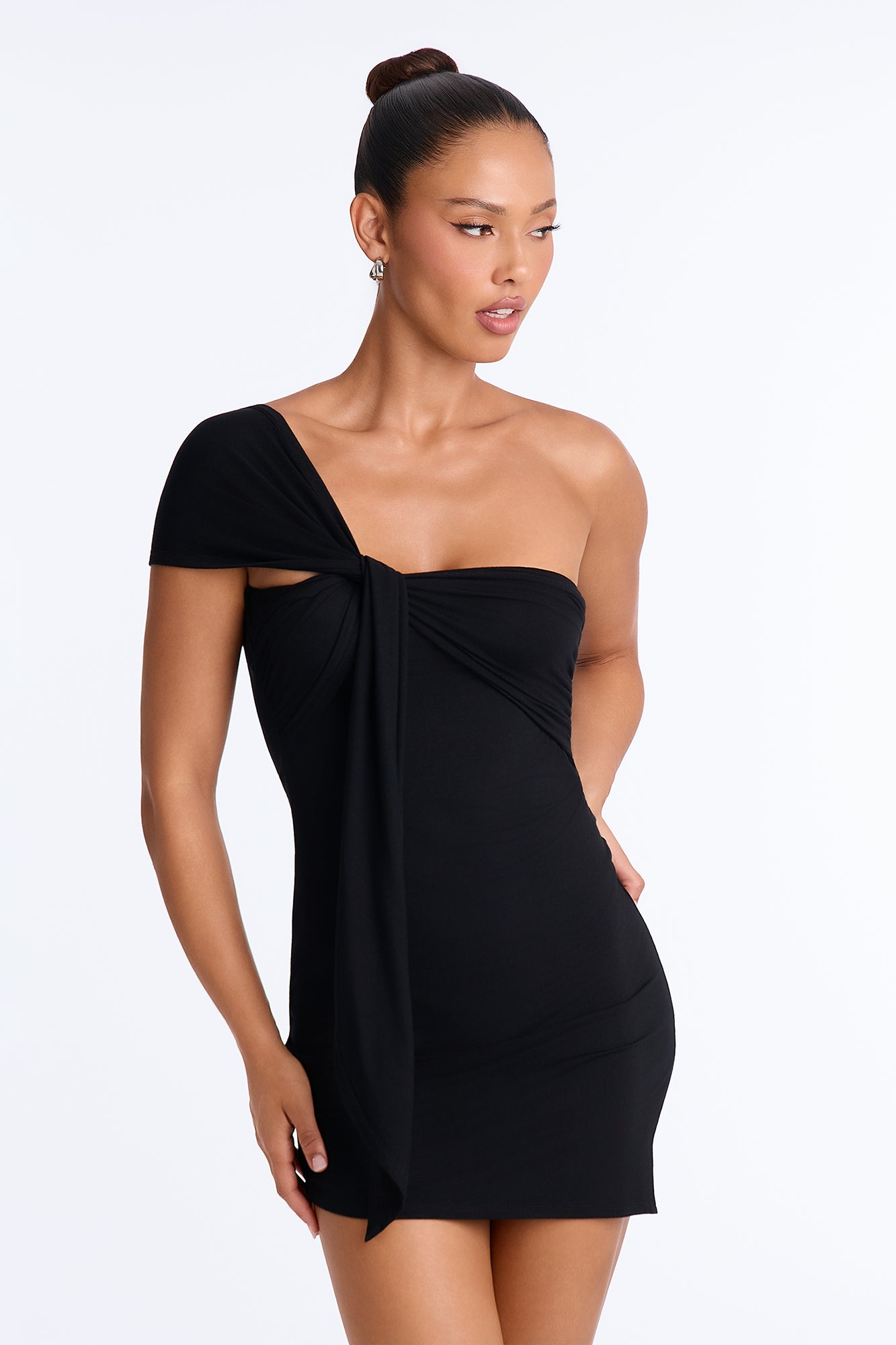 Got You Wishing One Shoulder Mini Dress - Black