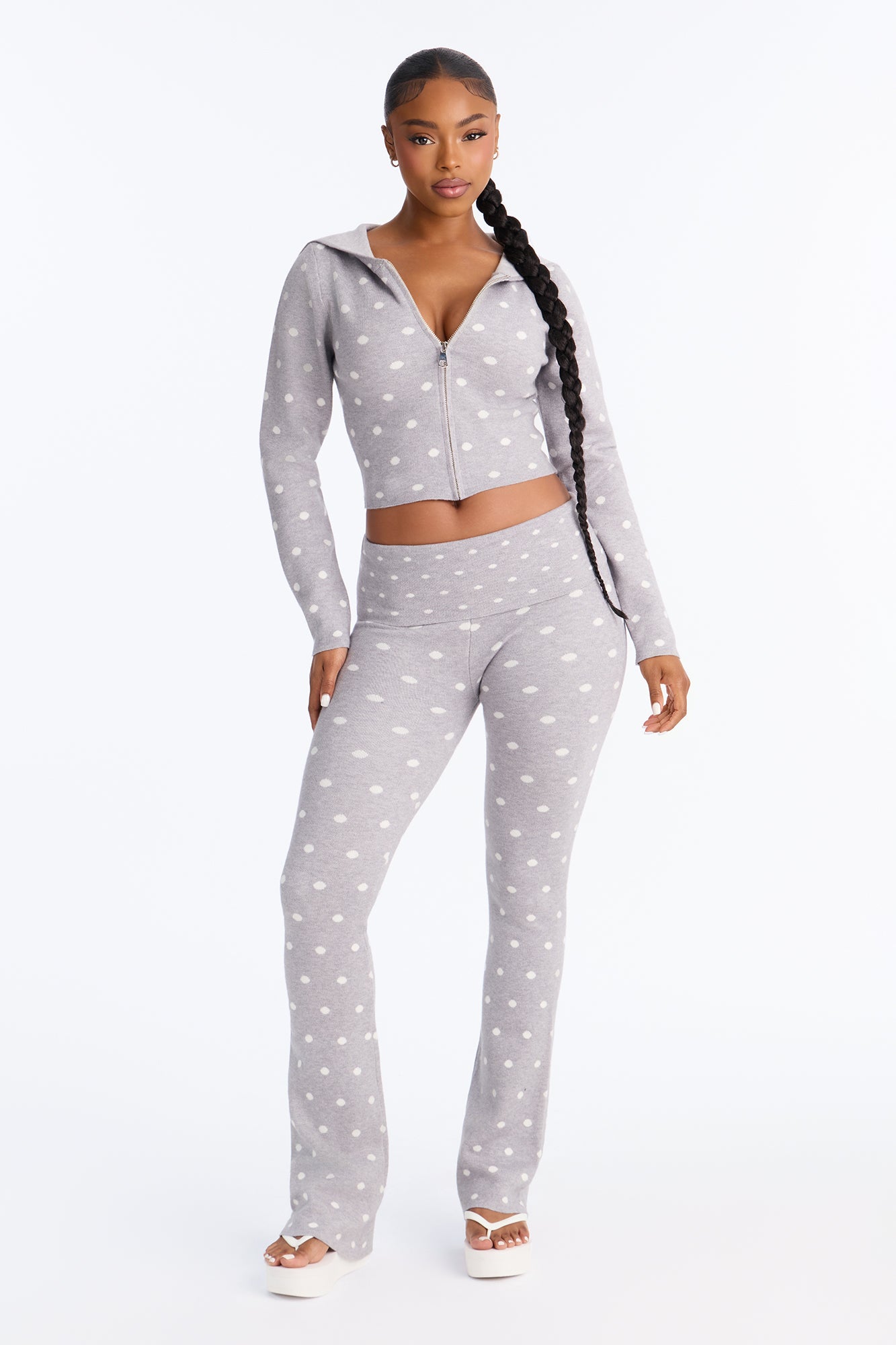 Polka Dot Cozy Girl Sweater Pant Set - Grey