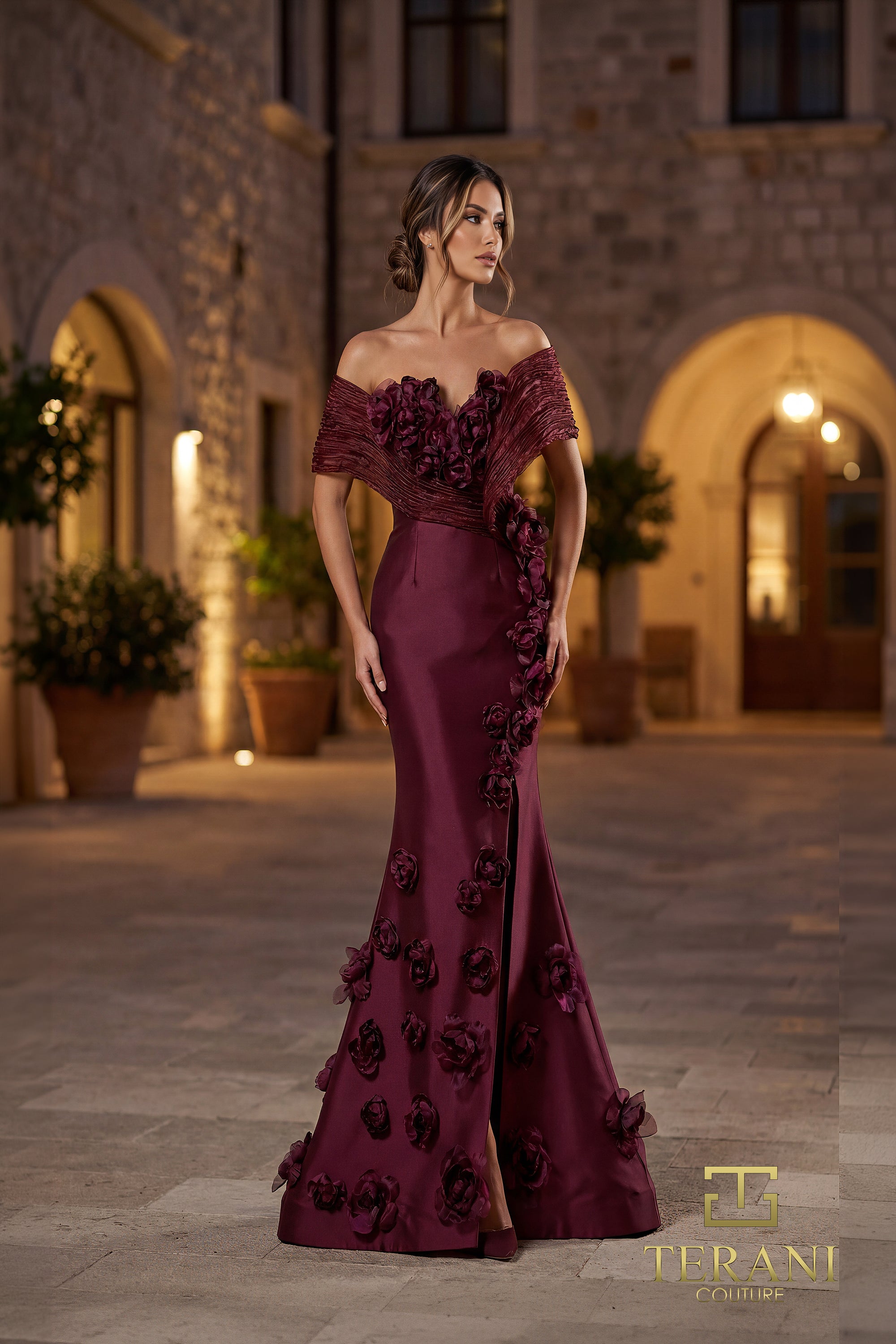 Terani Couture 262E7070 - Pleated Off Shoulder Gown