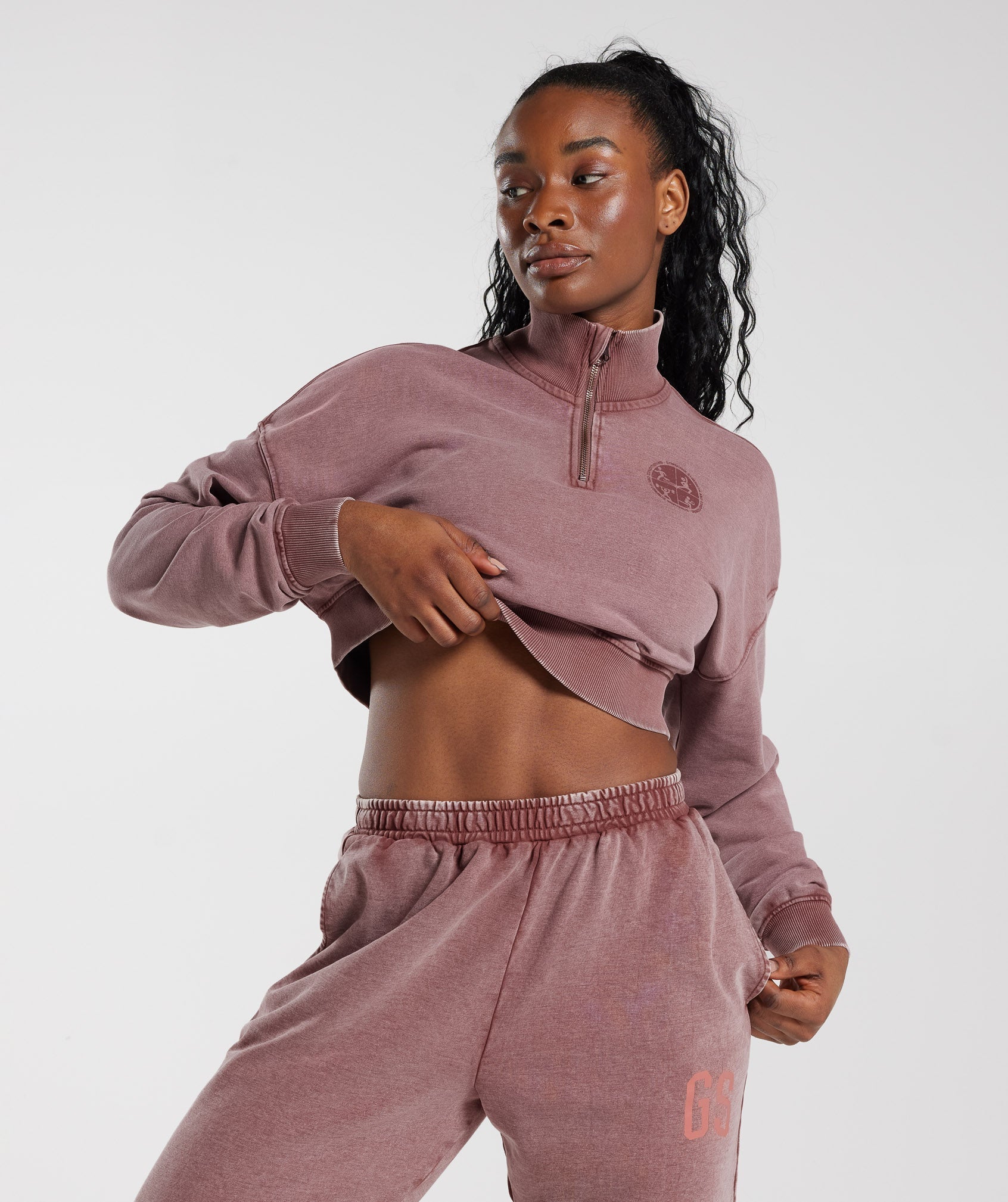 Gymshark Collegiate 1/4 Zip - Dusty Maroon/Acid Wash Small Ball