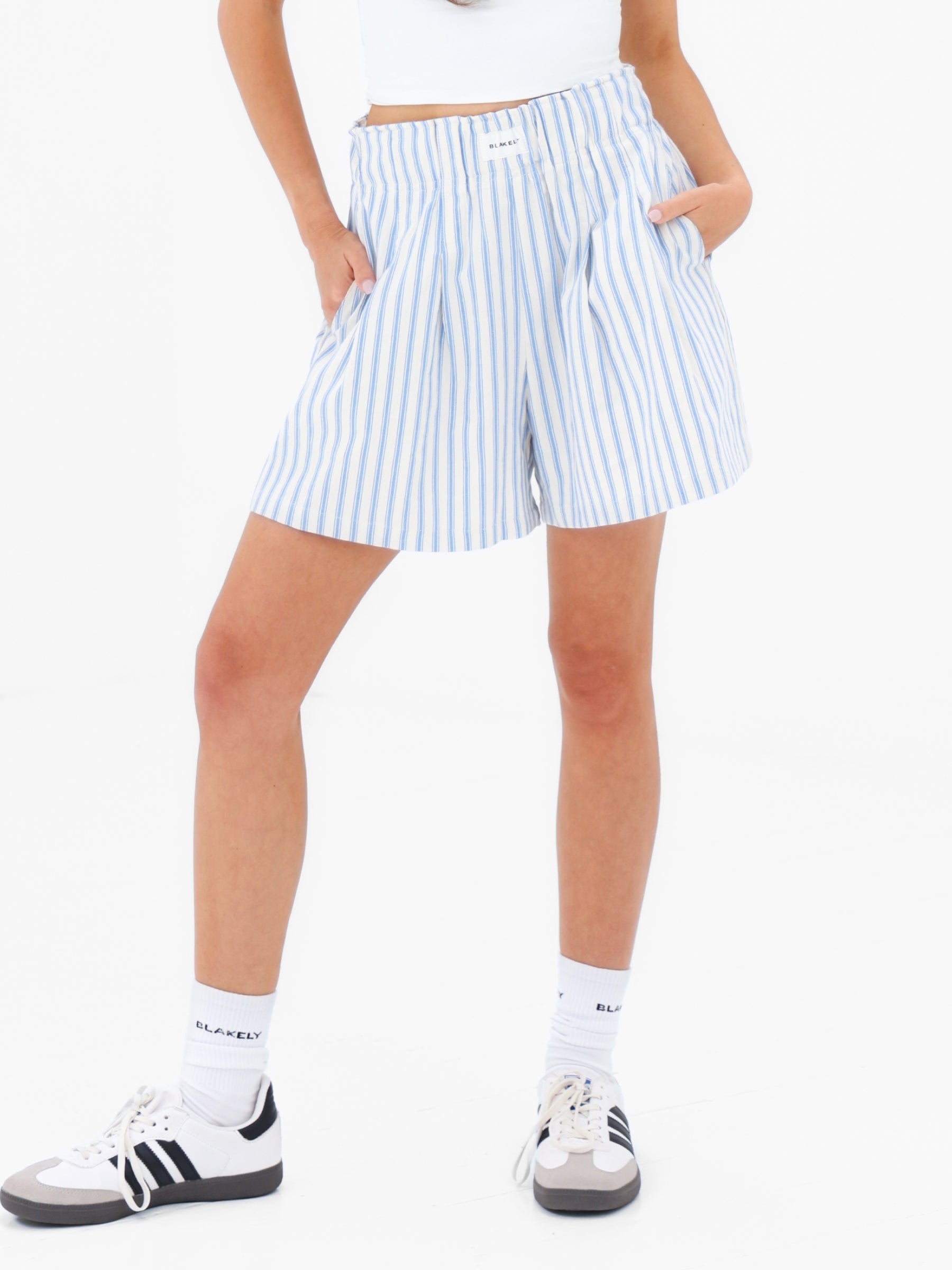 Lou Stripe Shorts - Mid Blue