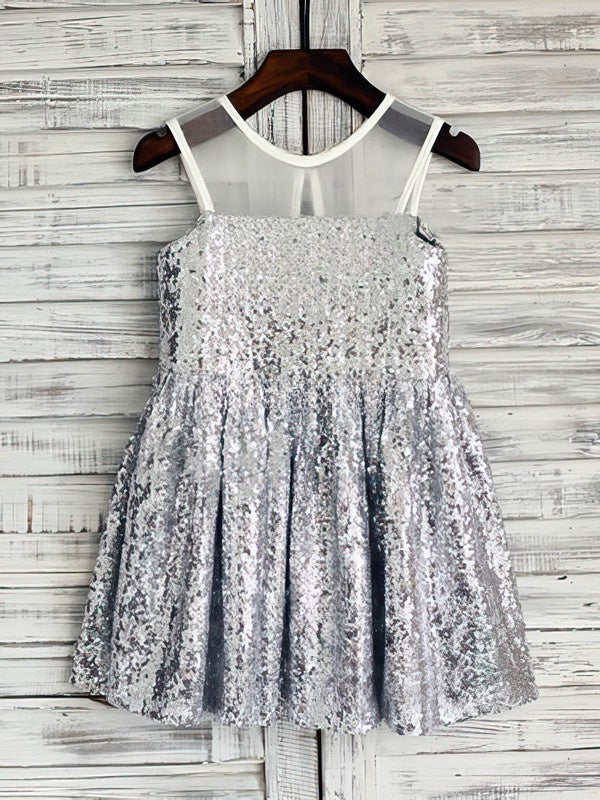 Deluxe A-Line Crew Sleeveless Sequined Short Flower Girl Dresses