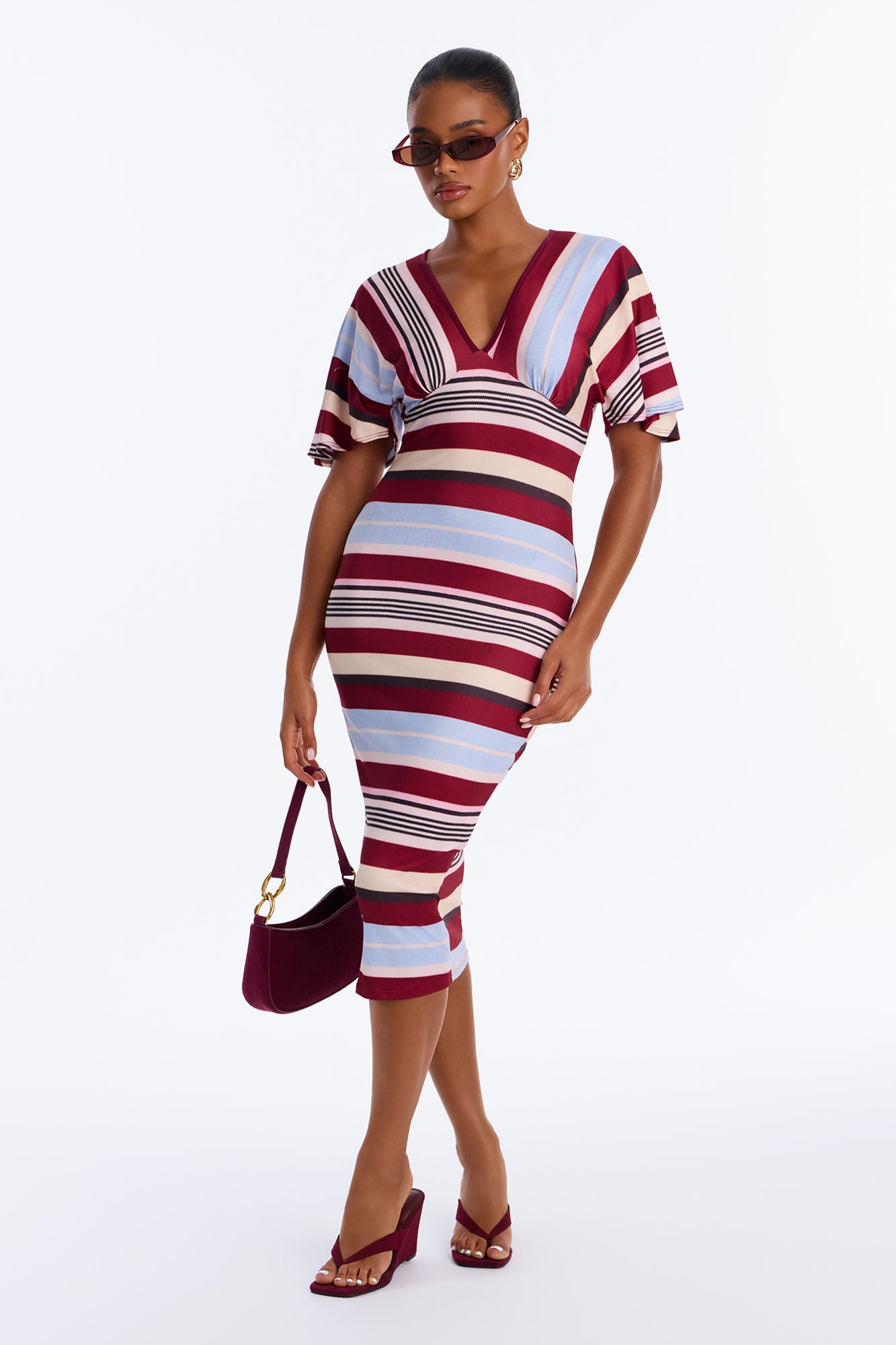 You Wish Striped Midi Dress - Blue/combo
