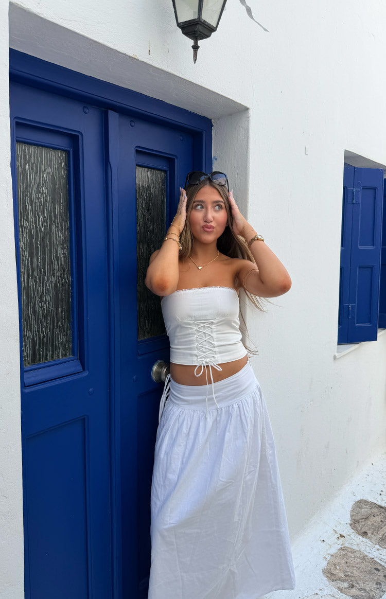 Jordy White Side Tie Maxi Skirt