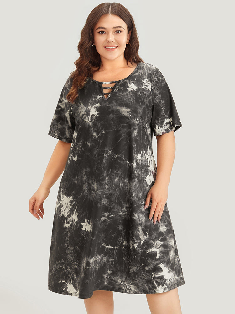 Marble Cut Out Pocket Zipper Midi Dress