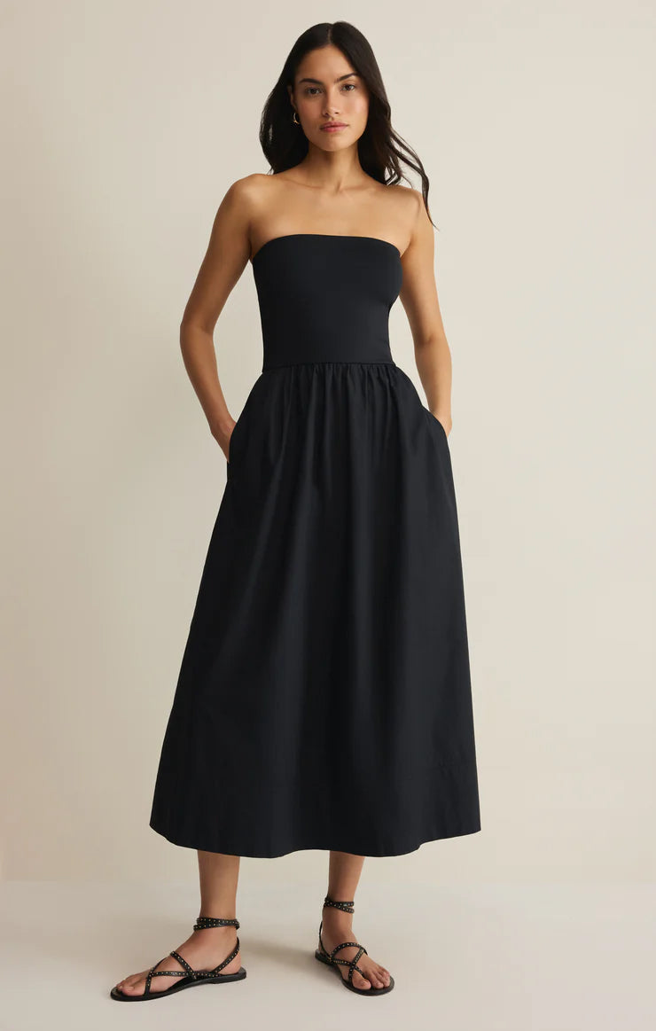 Z Supply Black Sunsought Strapless Midi Dress