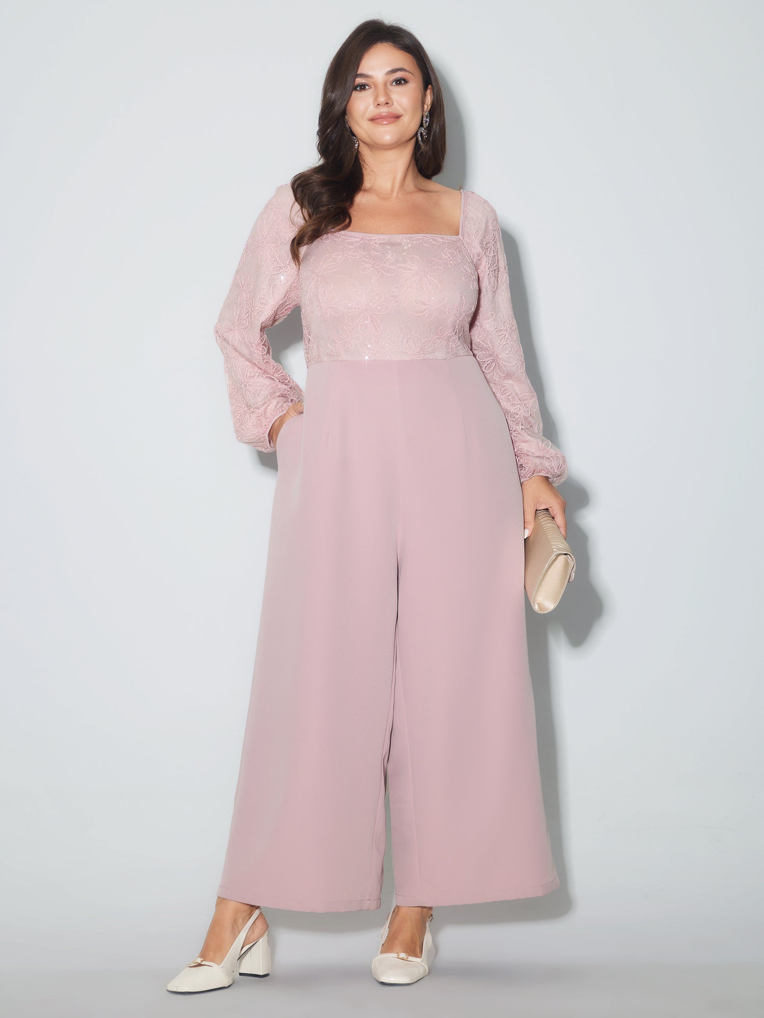 Floral Sequin Square Neck Jumpsuit