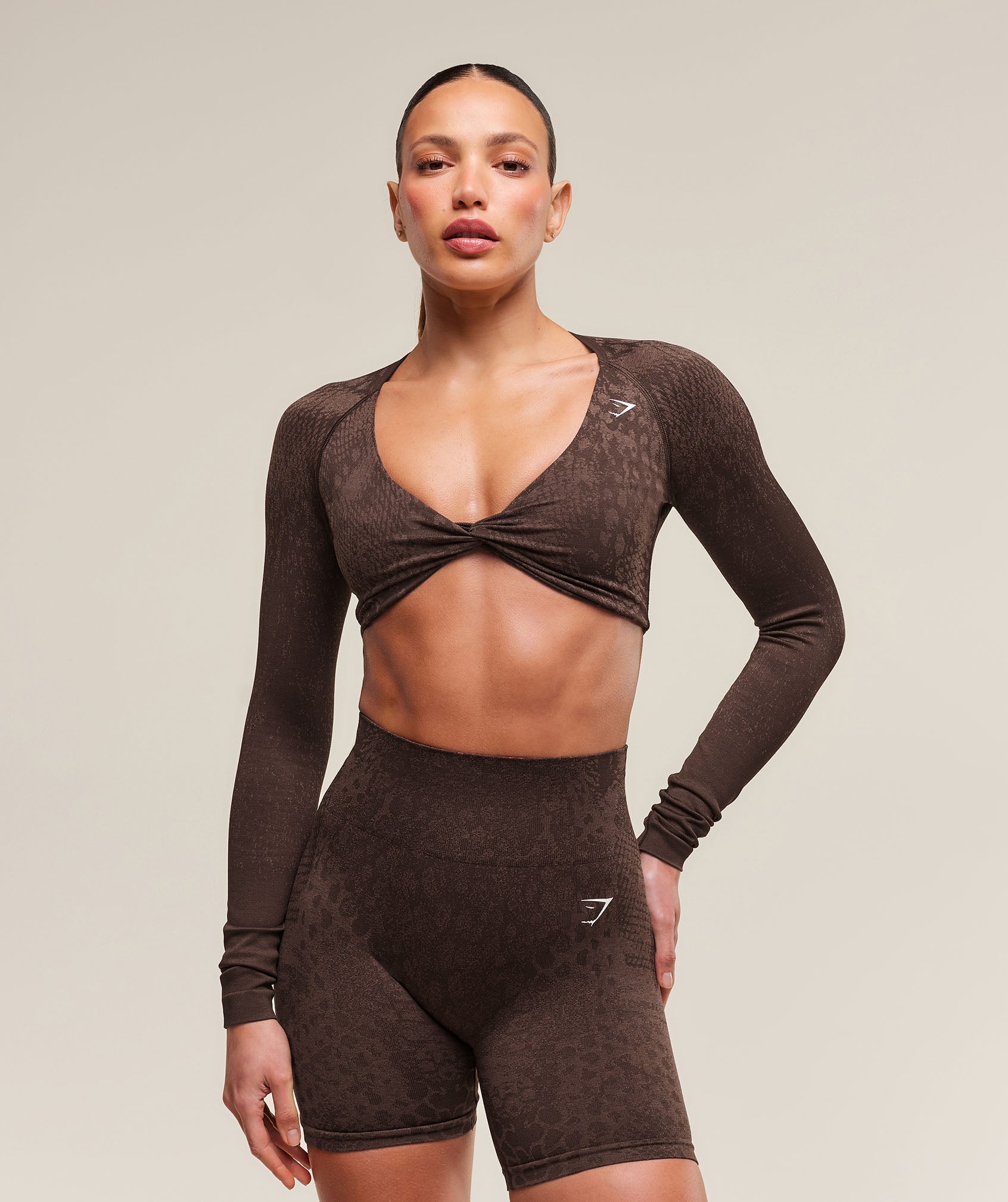 Gymshark Adapt Animal X Whitney Seamless Long Sleeve Top - Archive Brown/Soft Brown