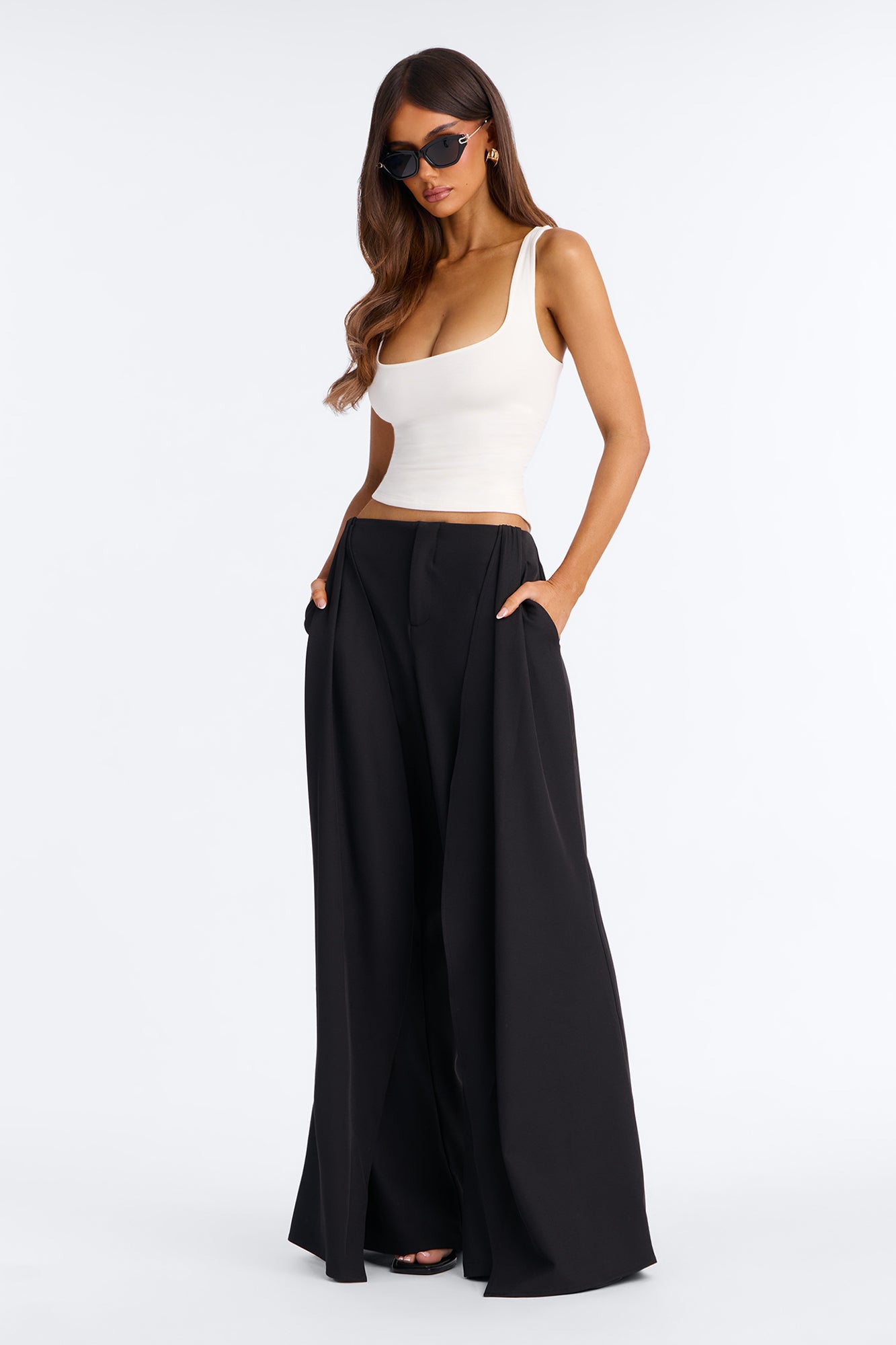 Kimy Low Rise Ruffle Wide Leg Trouser - Black