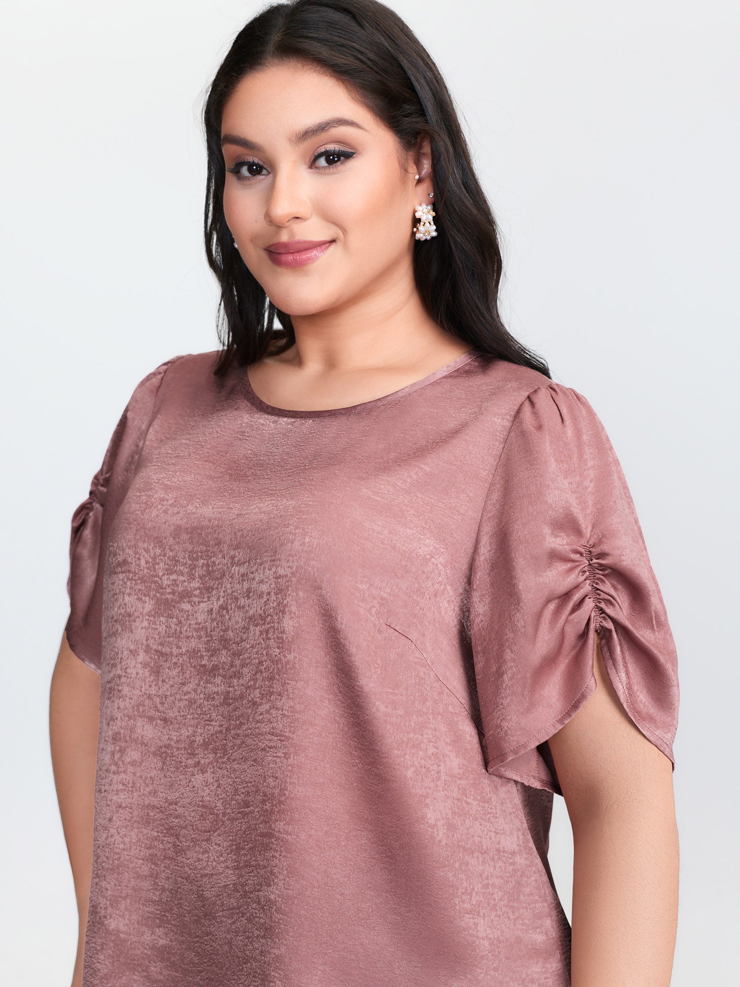 Gathered Sleeve Arm-Friendly Solid Blouse