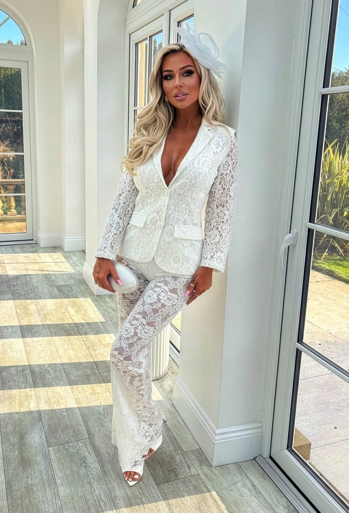 Lace Destiny White Stretch Lace Scalloped Hem Trousers