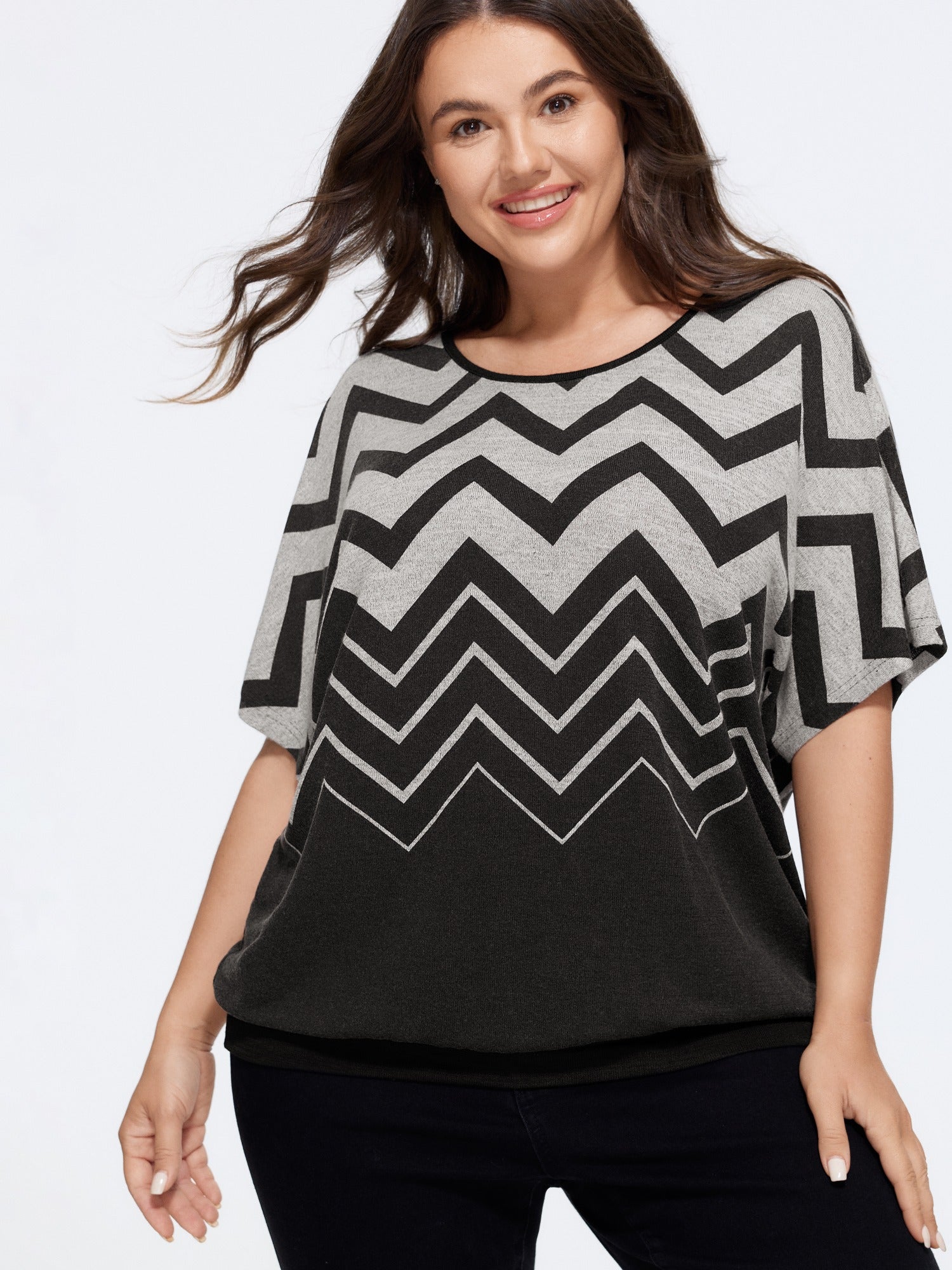Supersoft Chevron Zigzag Batwing Sleeve T-Shirt