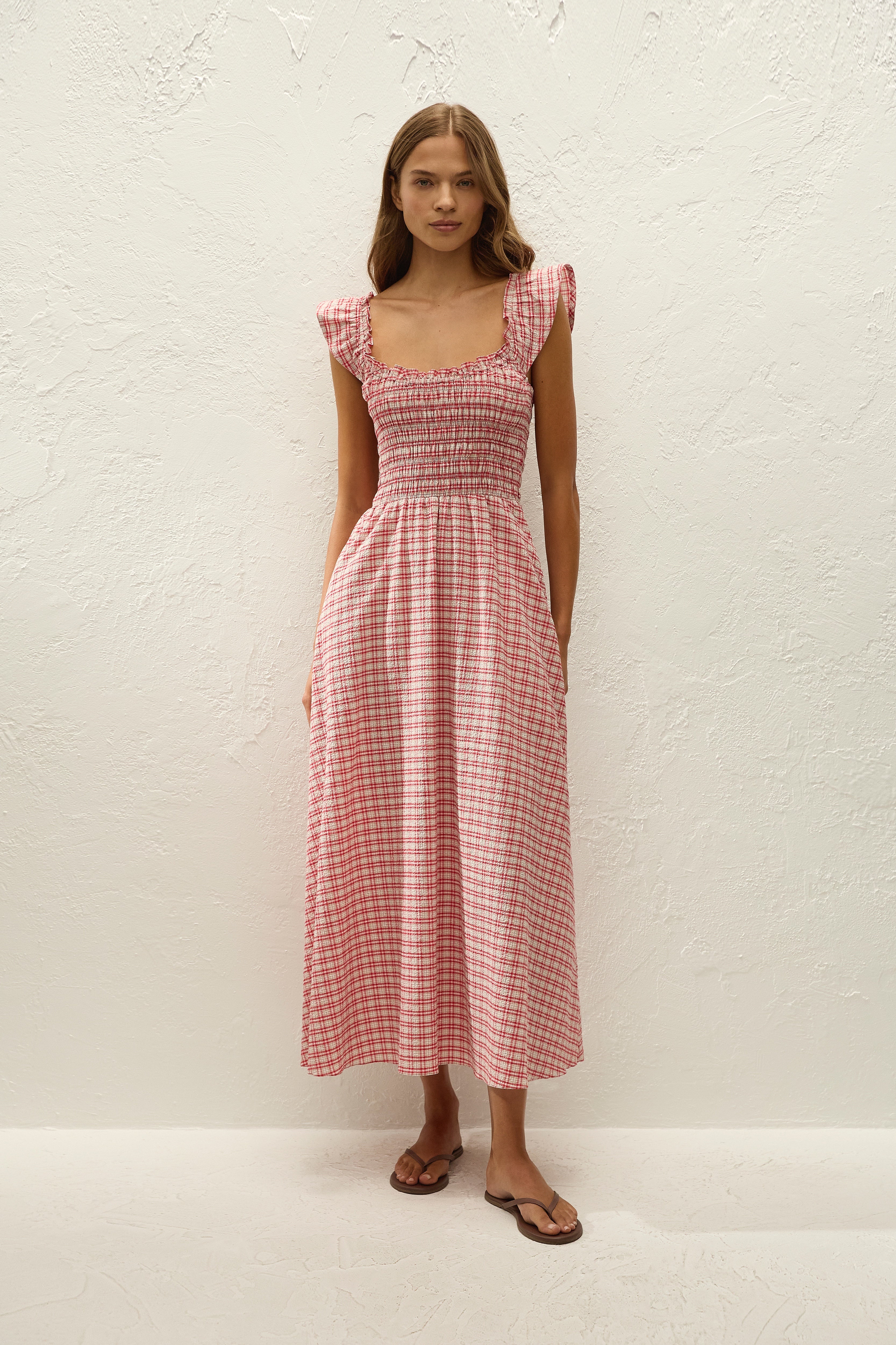 Eudora Midi Dress Vintage Red Check