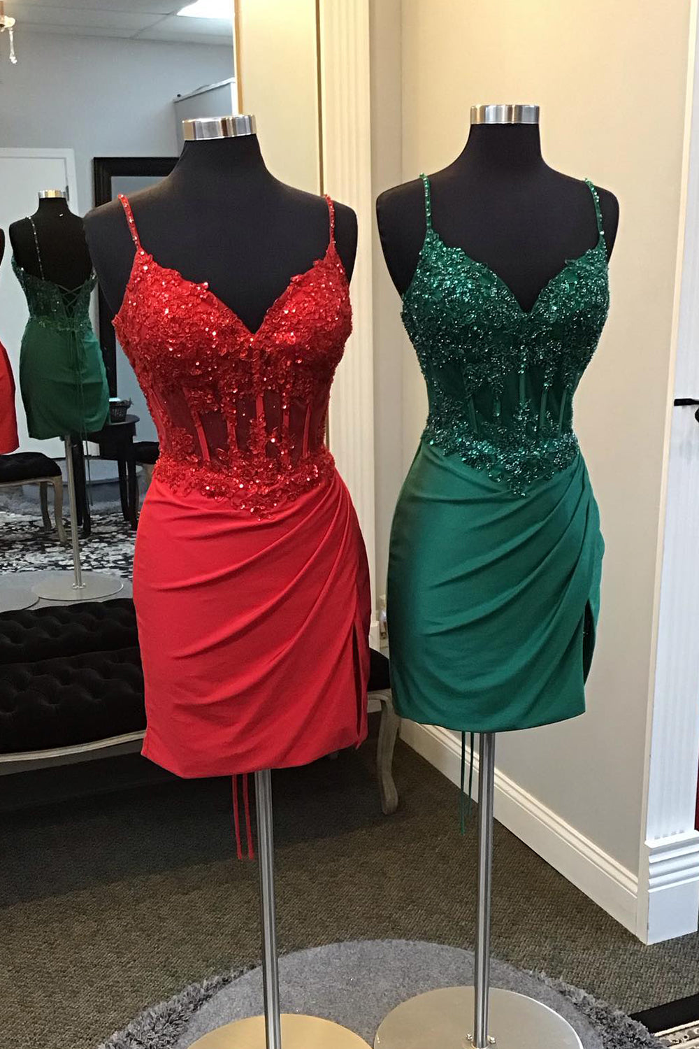 Sparkly Red Sequin Corset Tight Homecoming Dress/Mini Dress with Lace