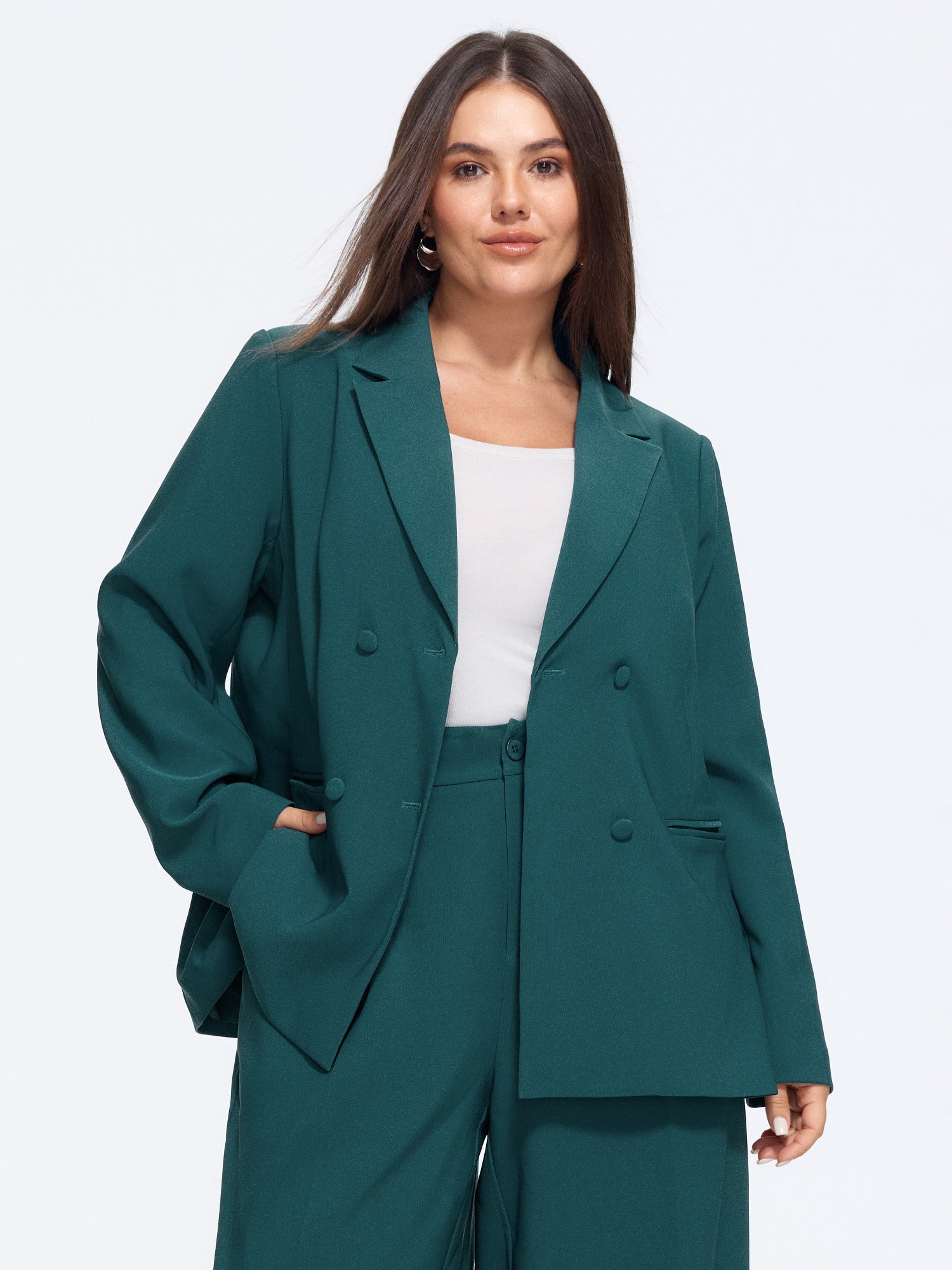 Lapel Collar Double‑Breasted Blazer