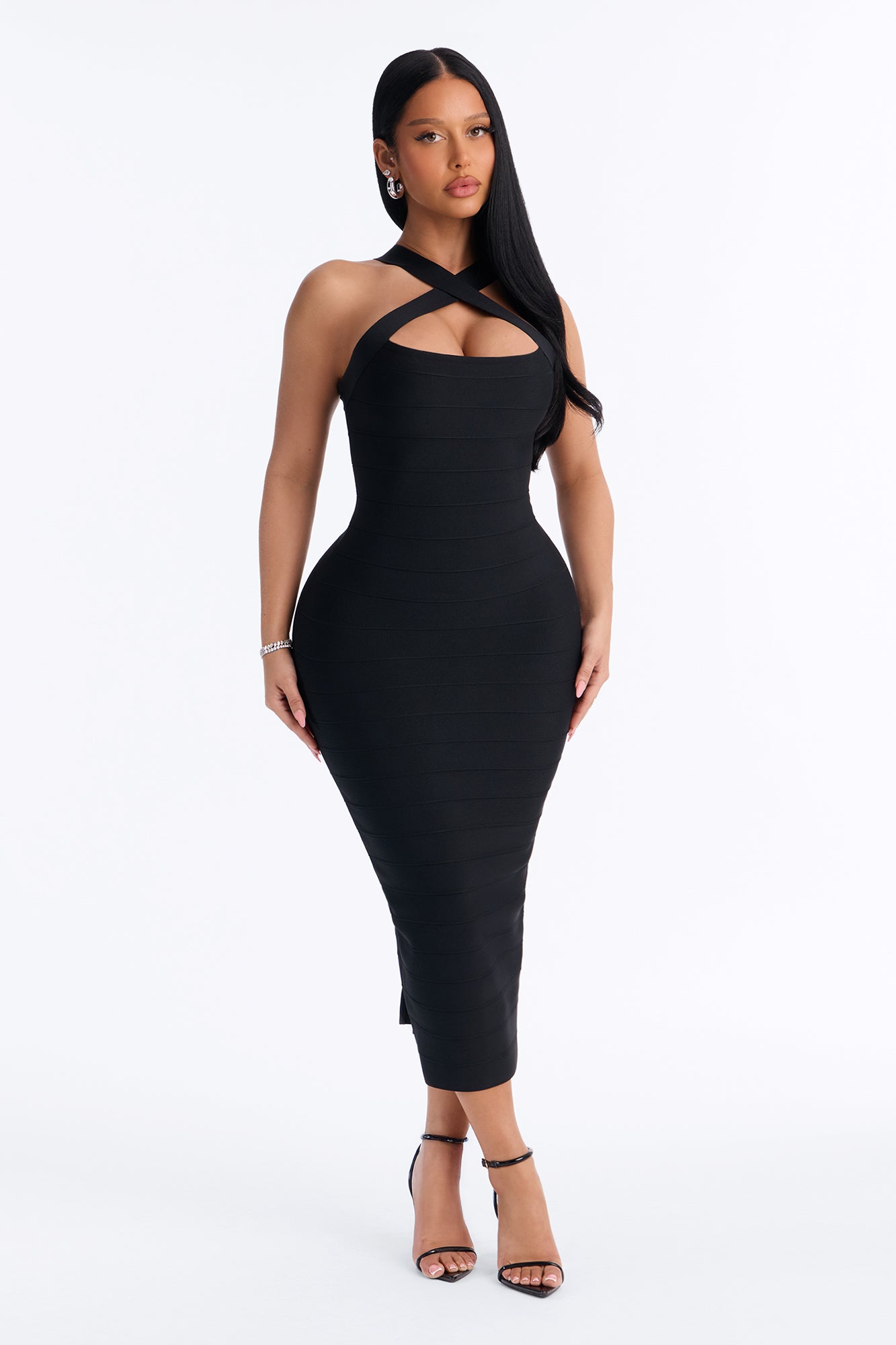 Crossed My Ex Criss Cross Bandage Midi Dress - Black