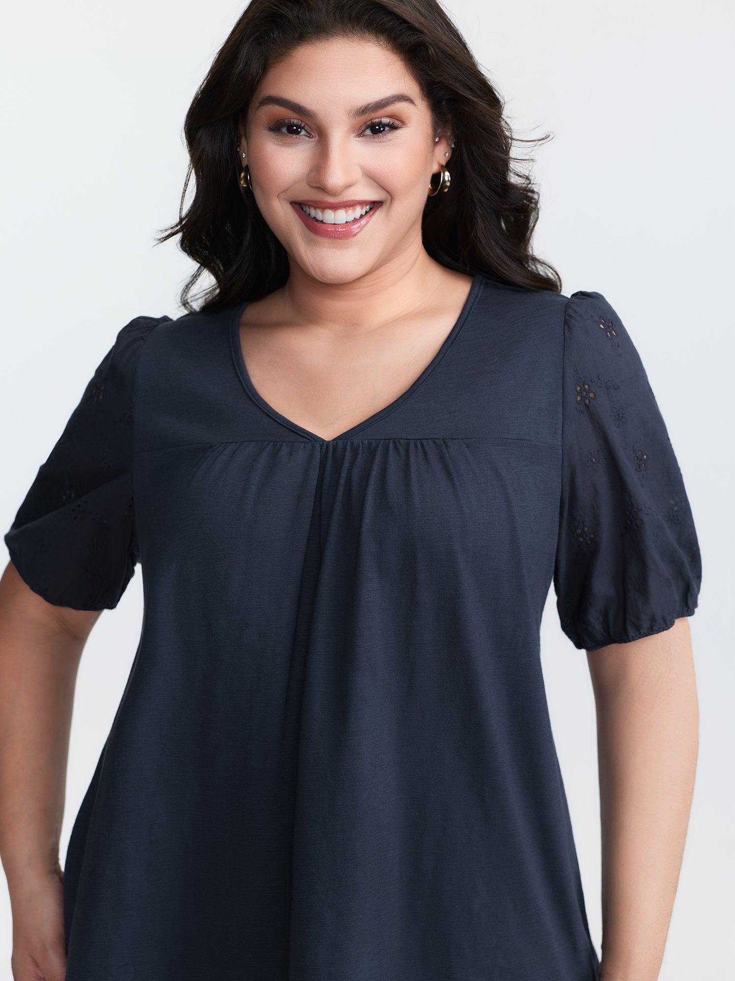 Cotton Slub Textured Embroidered Knit Top