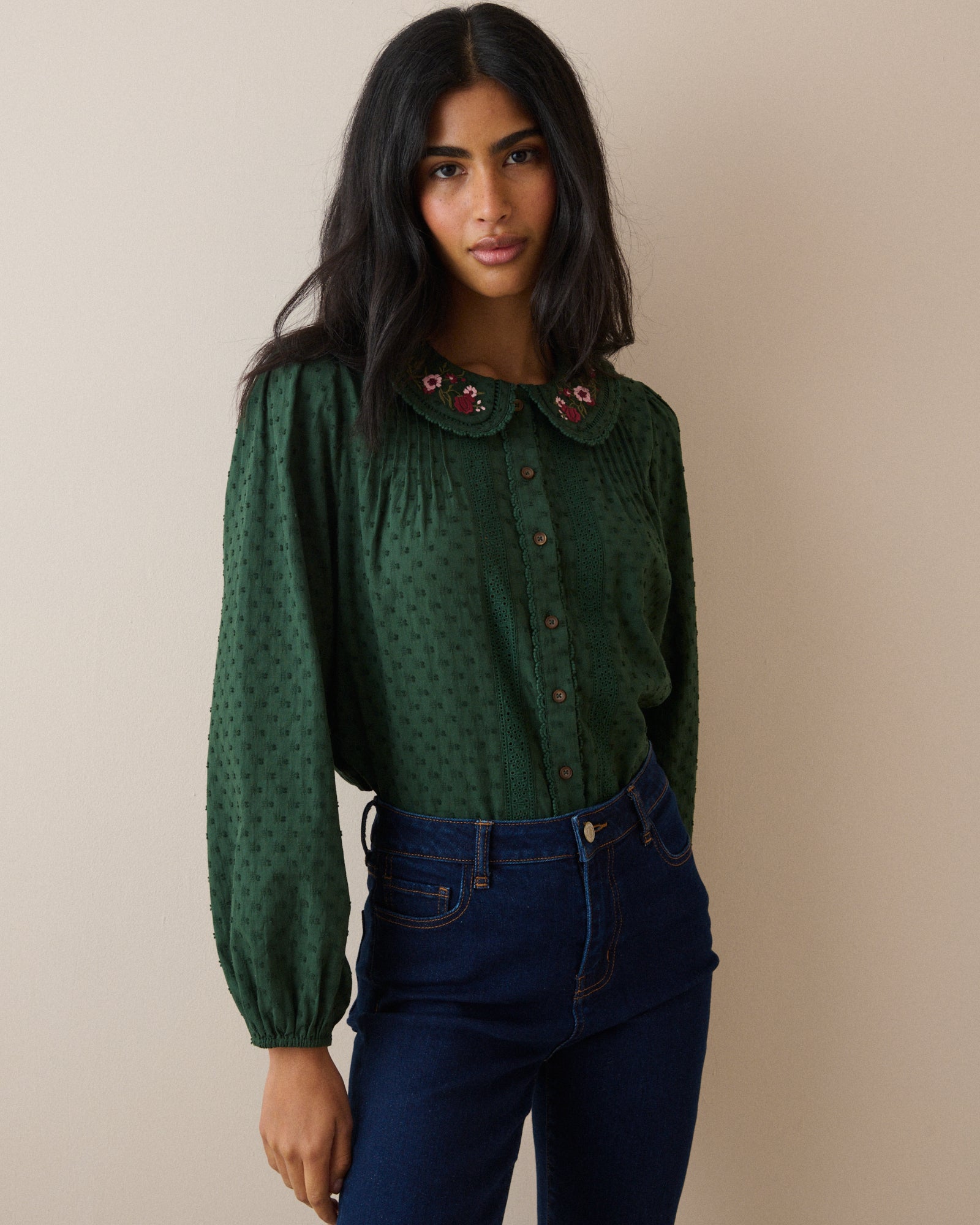Green Floral Peter Pan Collar Blouse