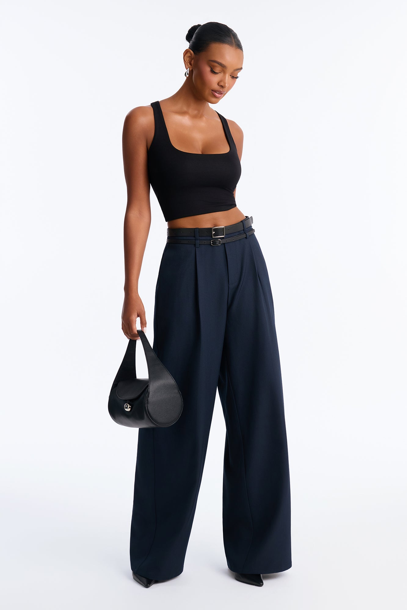 Geraldine Belted Wide Leg Trousers 33″ - Midnight Navy