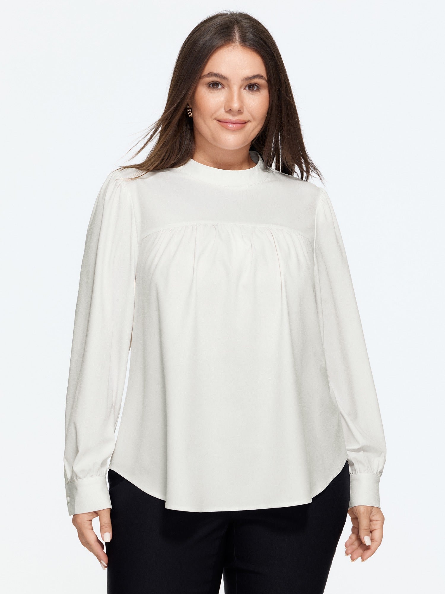 Mock Neck Pleated Chiffon Blouse
