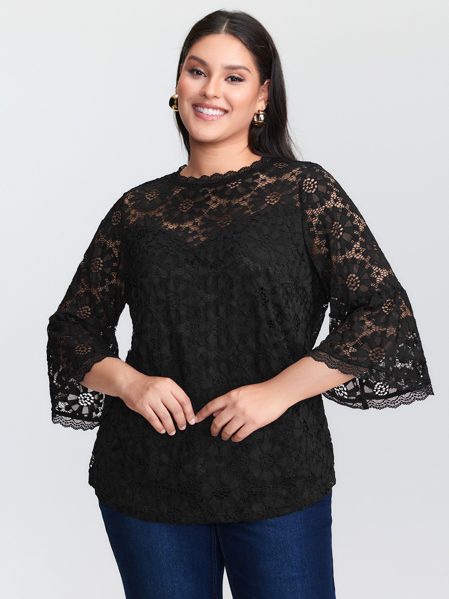 Floral Lace Sheer Fringe Knit Top