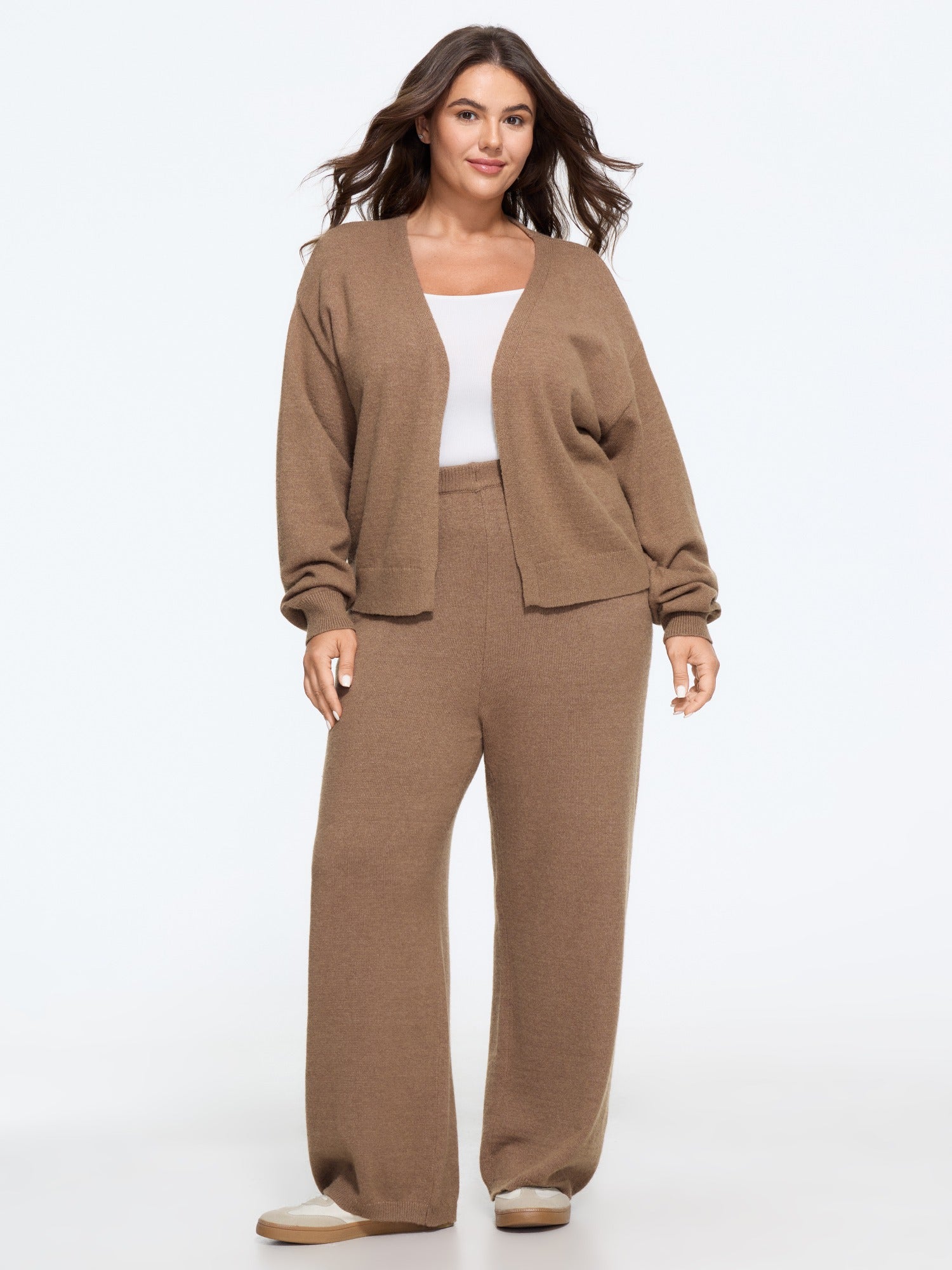 Solid Elastic Waist Knit Straight Leg Pants