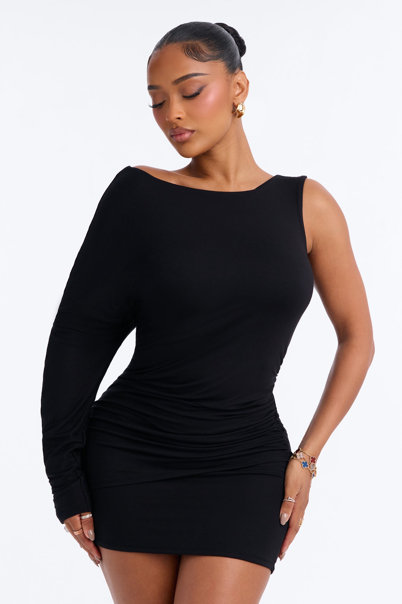 Jenny Modal One Shoulder Mini Dress - Black