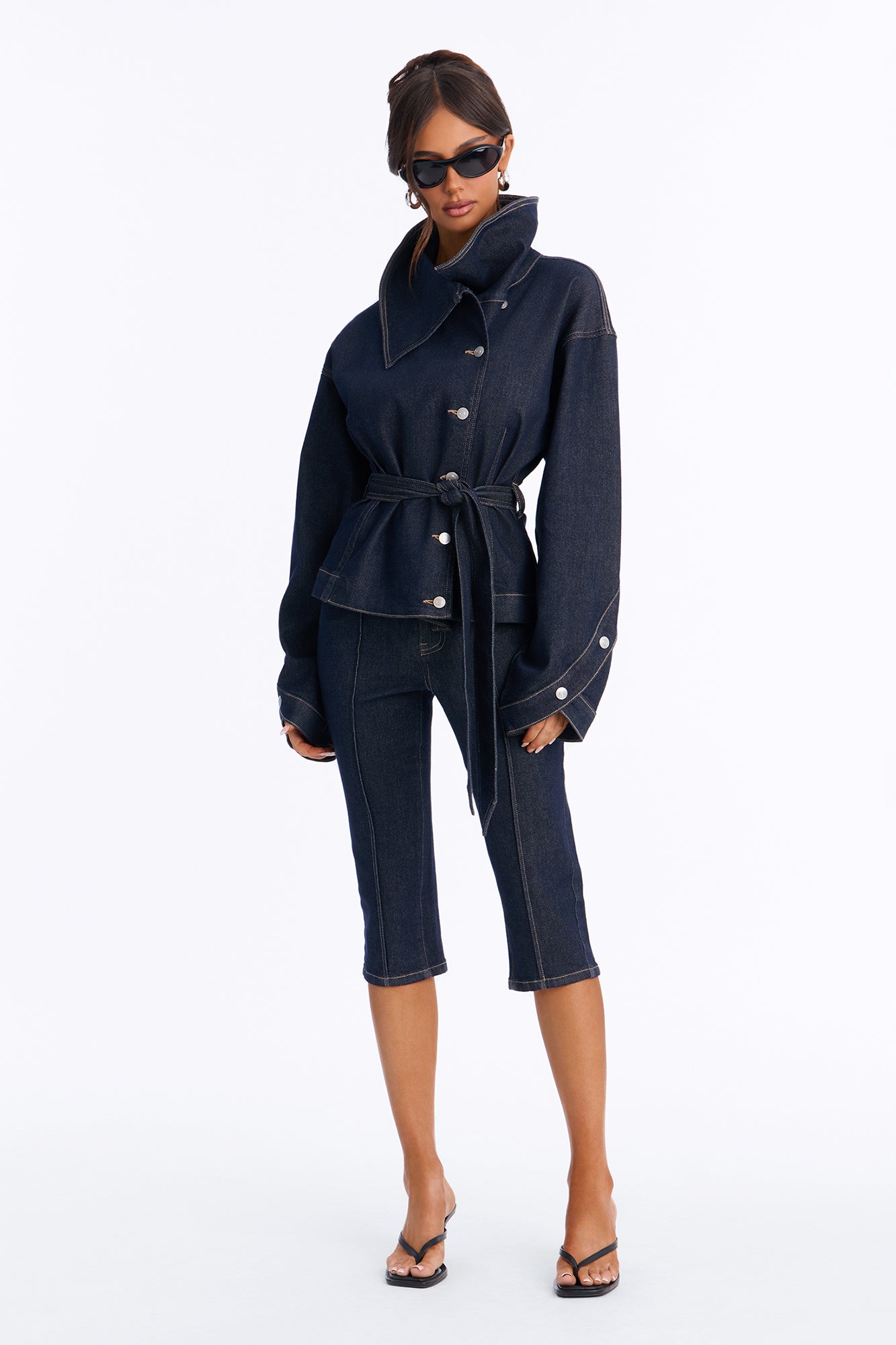 Wendy Denim Capri Set - Dark Wash