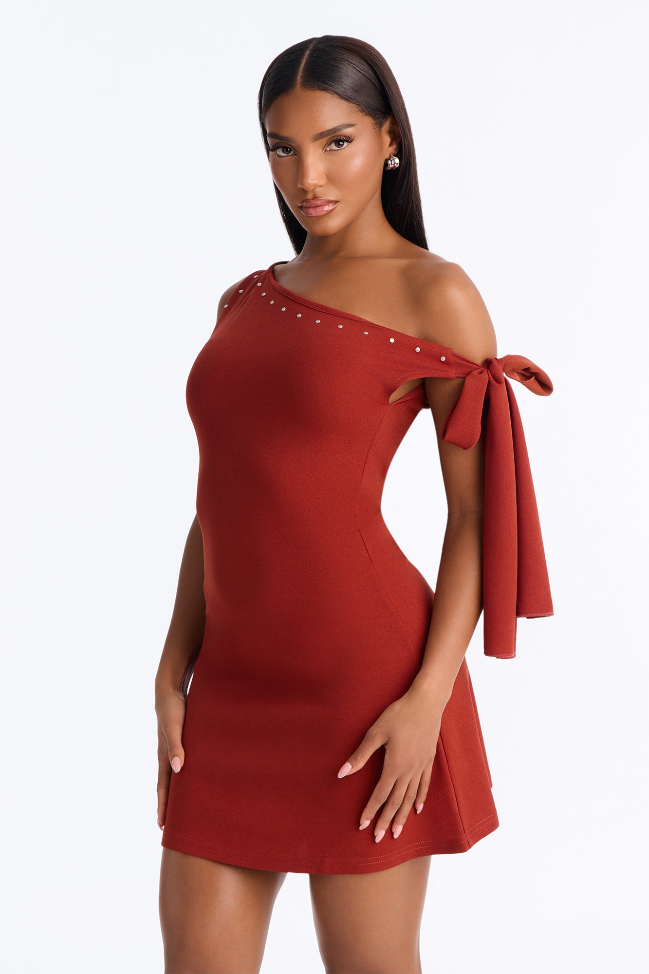 Harley One Shoulder Mini Dress - Rust