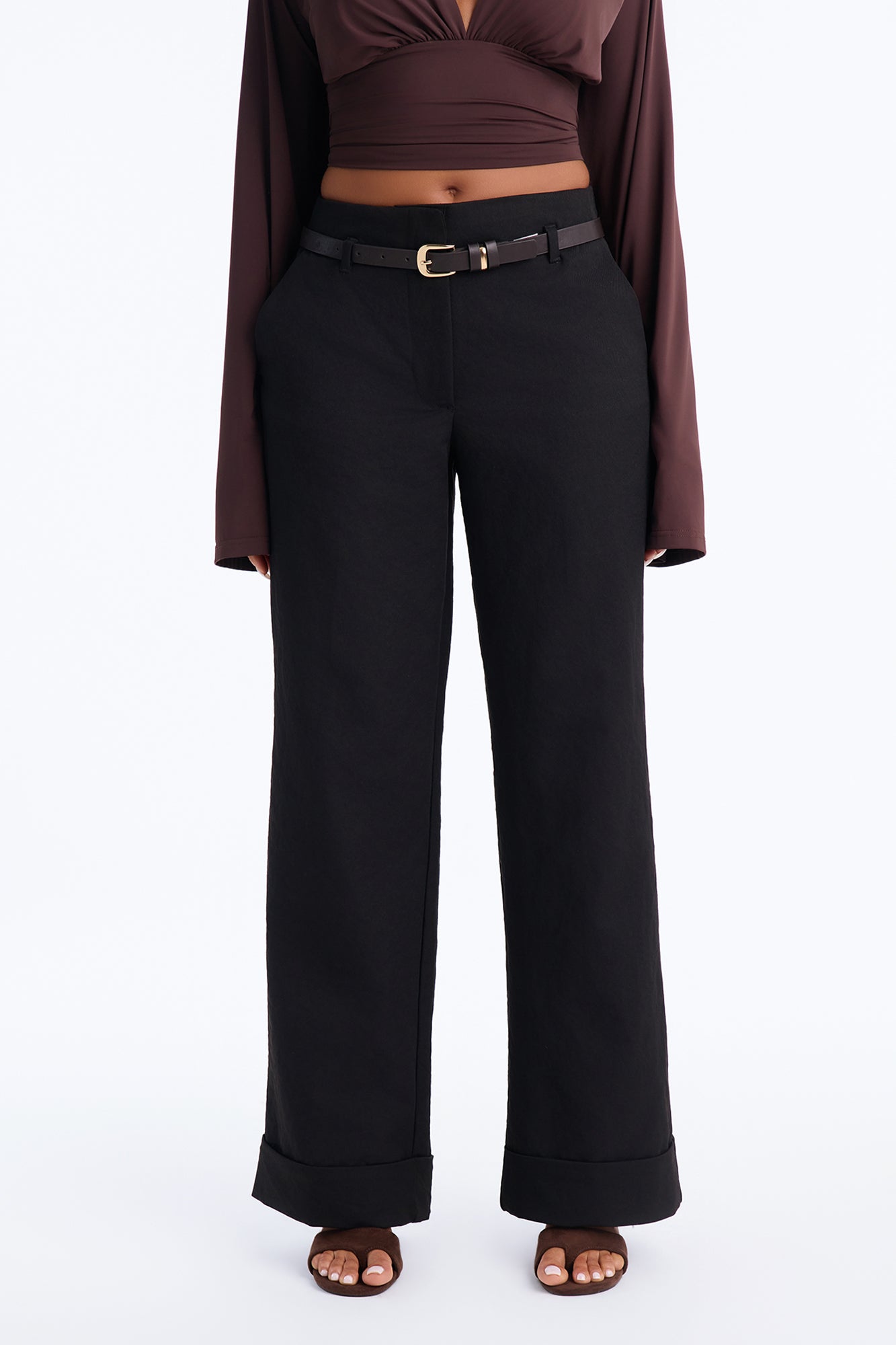 Too Easy High Rise Belted Trouser - Black