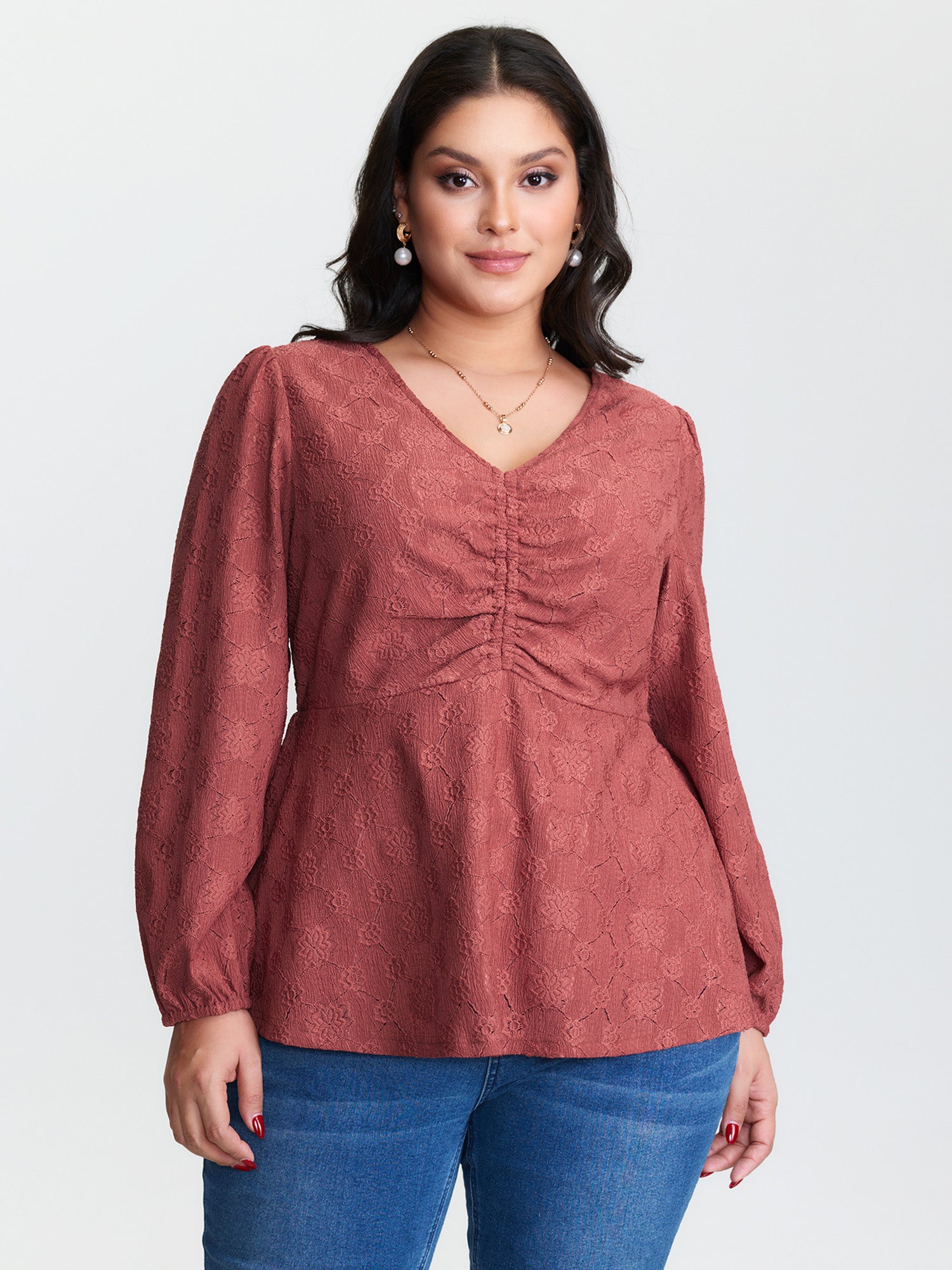 Ruched Bodice Textured Adjustable Knit Top