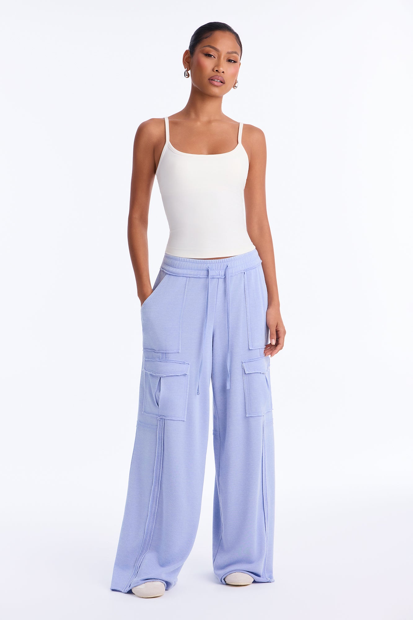 Kiki French Terry Washed Cargo Lounge Pant - Blue