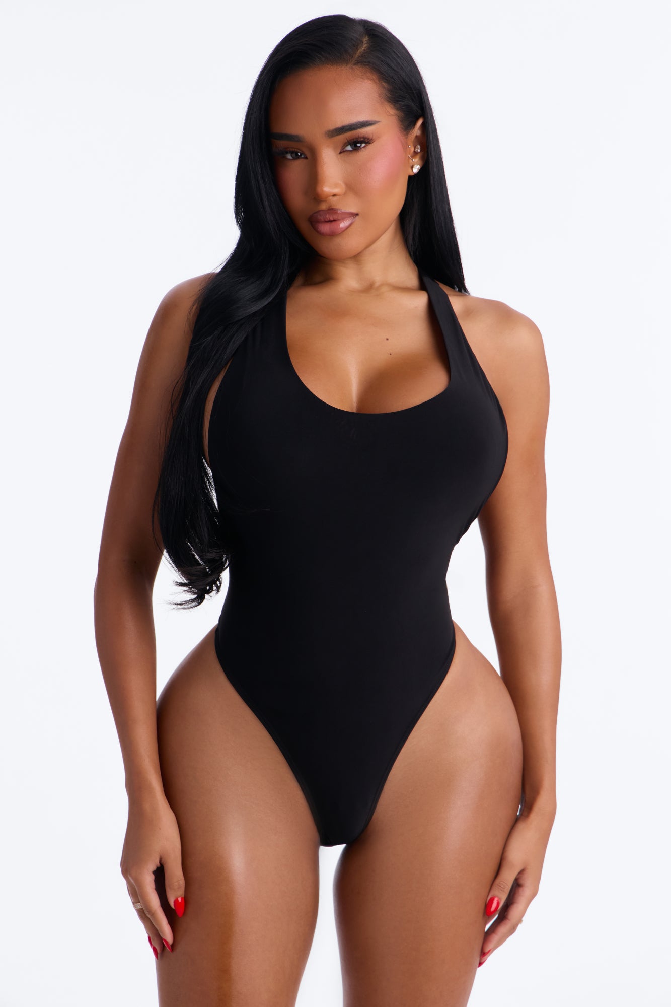 Onyx Scoop Neck Low Racerback Bodysuit - Black