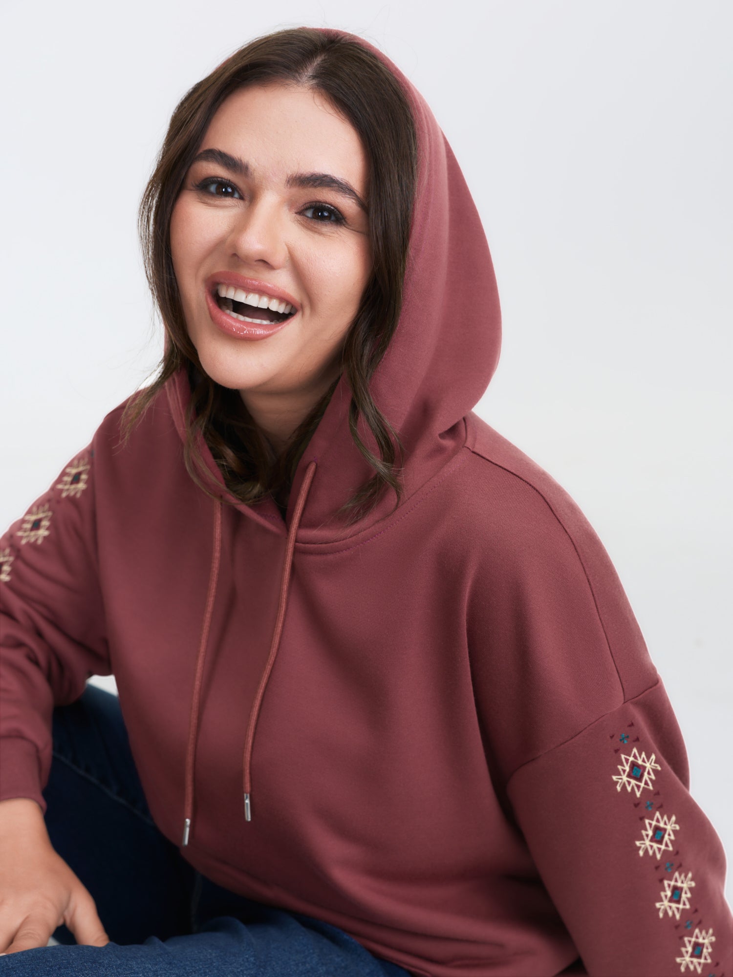Embroidered Sleeve Pockets Hoodie