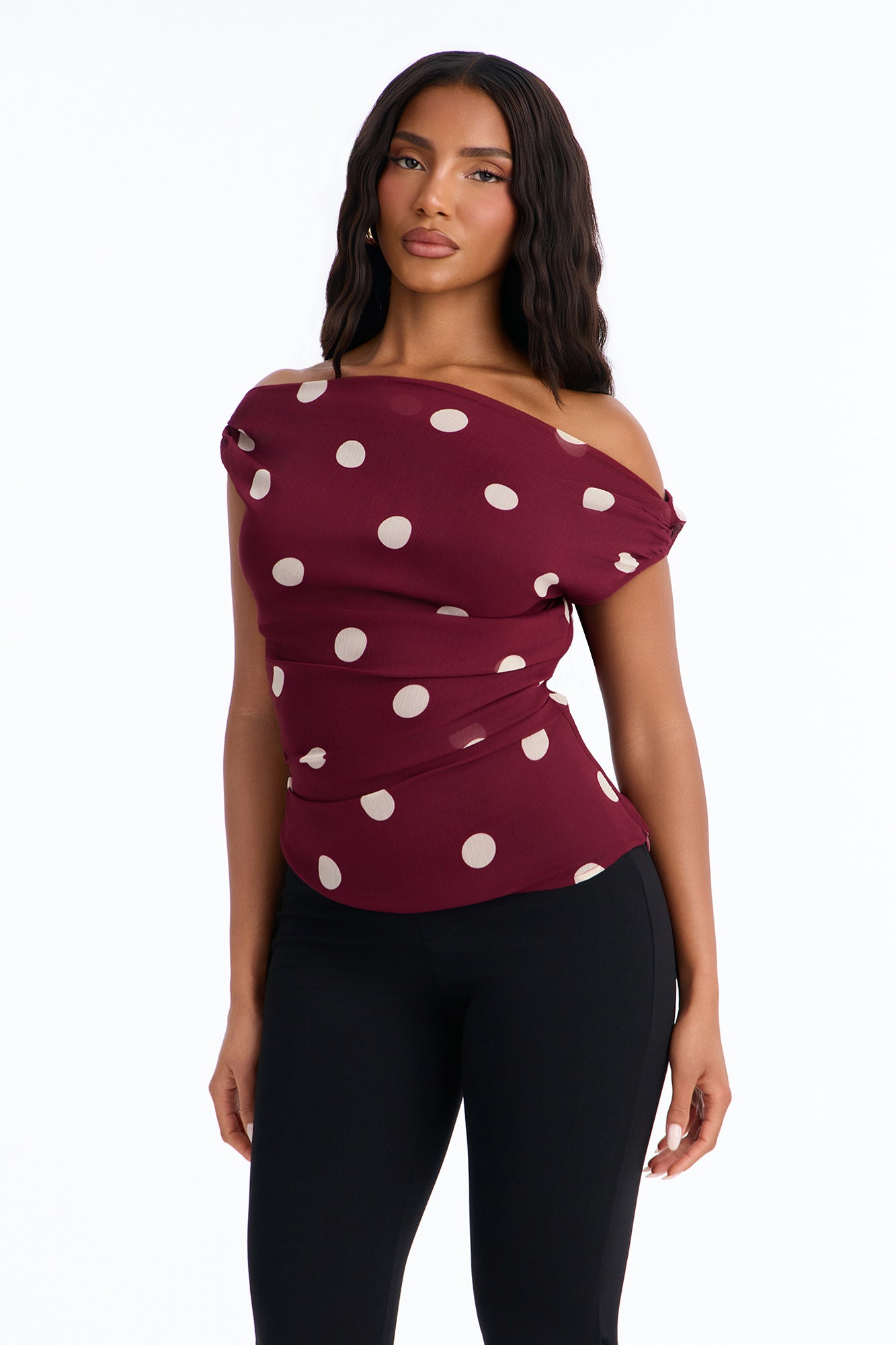 Just Being Me Polka Dot Chiffon Top - Burgundy/combo