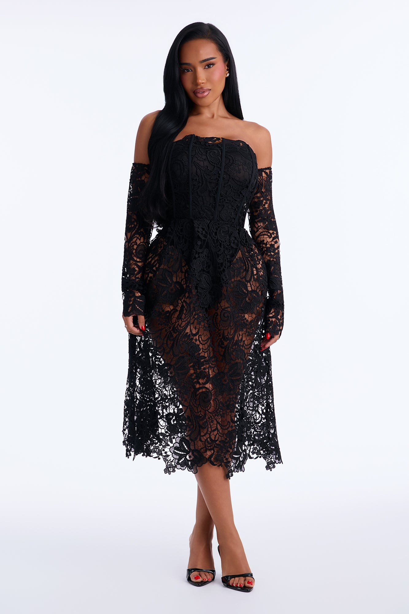 Enchanted Lace Midi Dress - Black