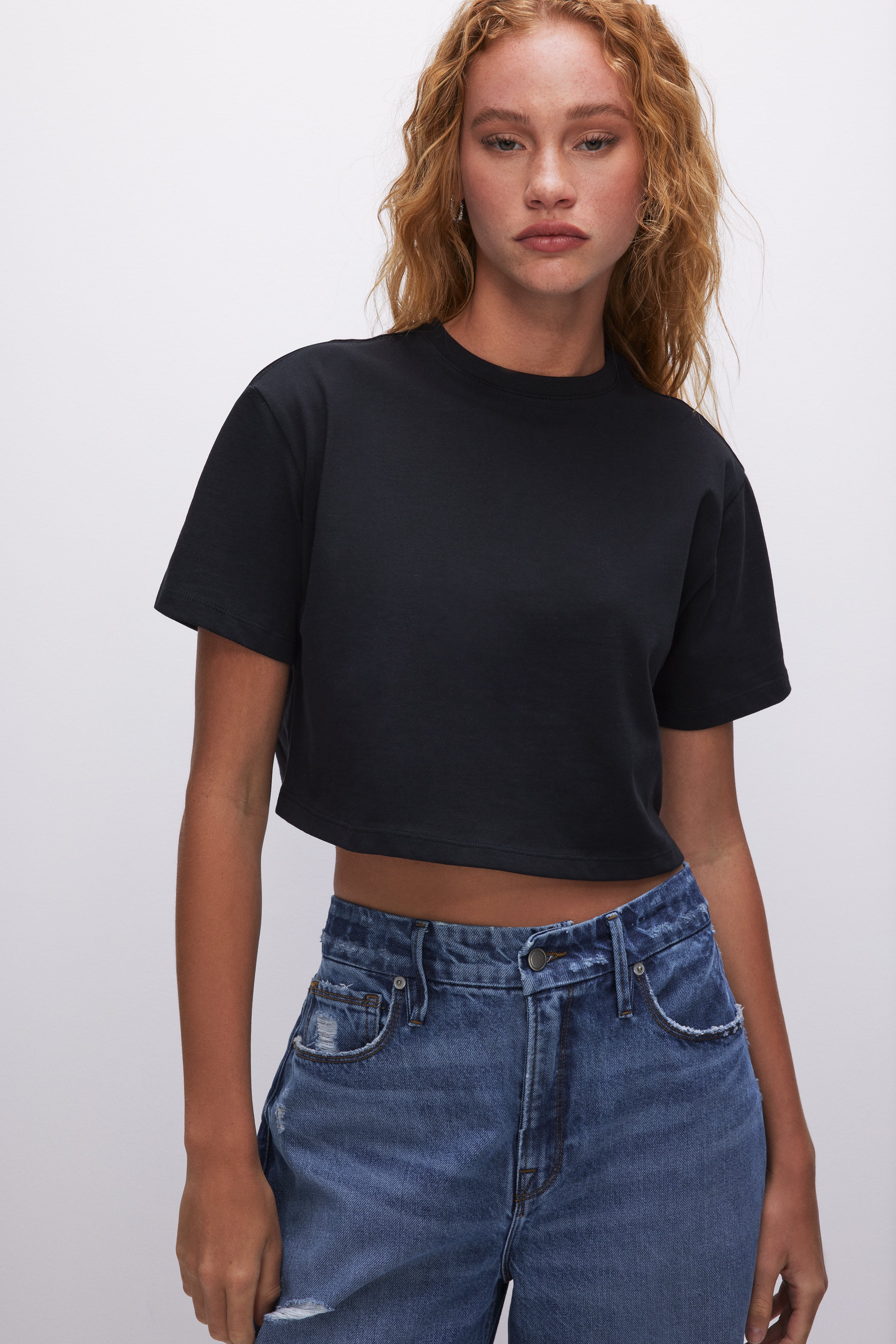 COTTON CROPPED TEE | BLACK001