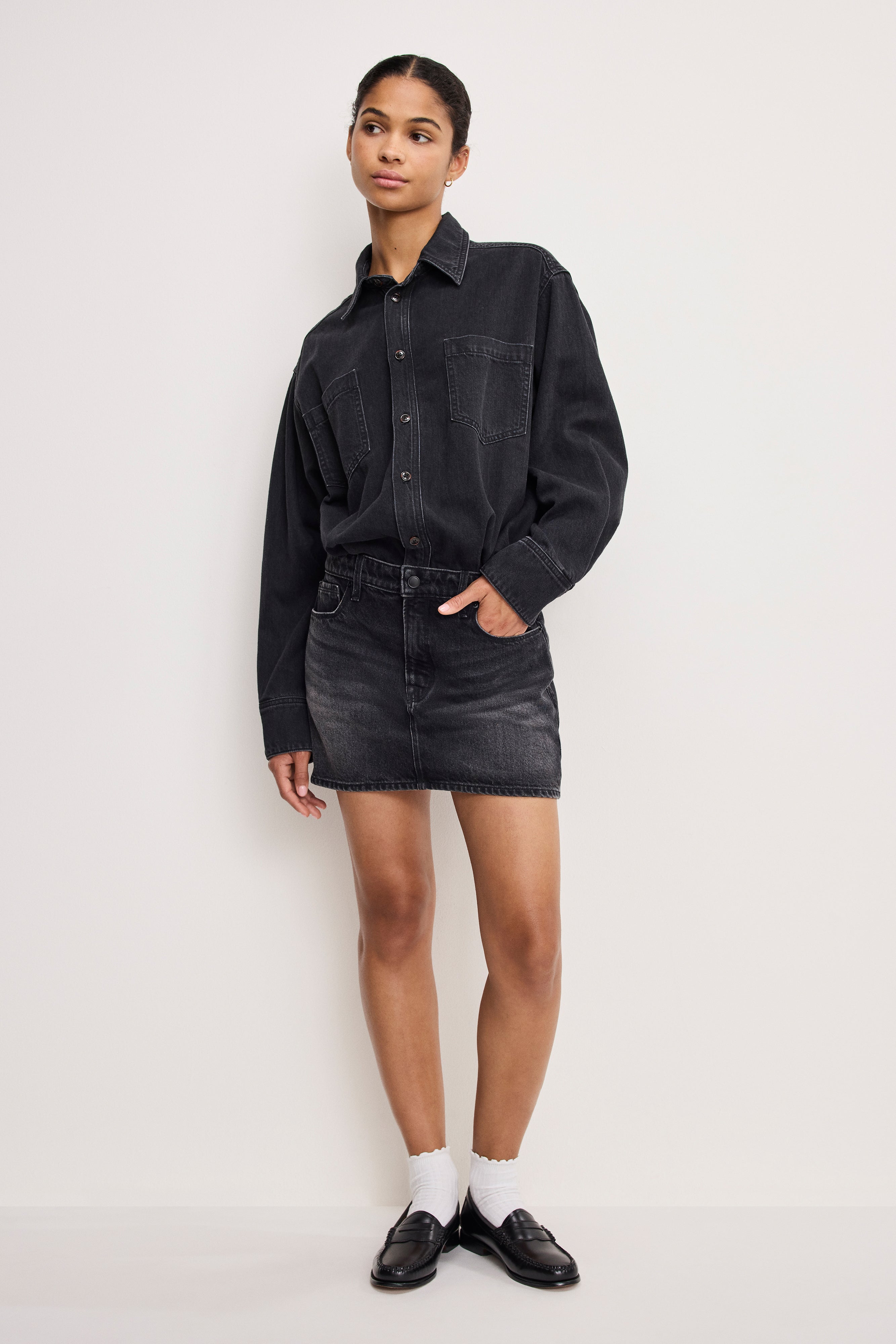 DENIM SHIRT DRESS | BLACK389