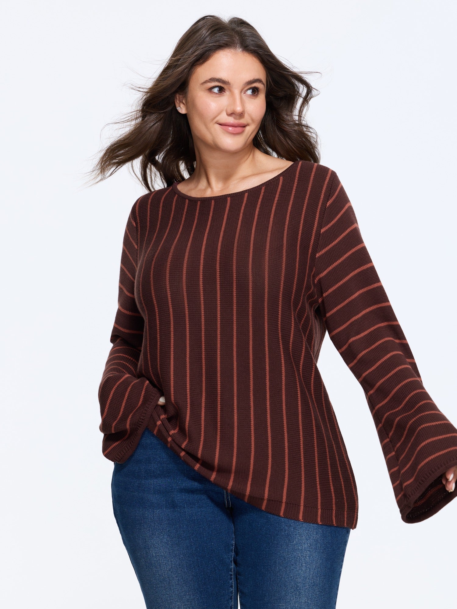 Vertical Stripe Boat Neck Pullover
