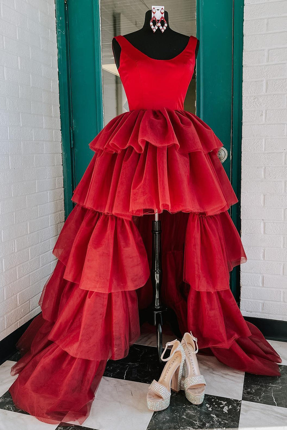 Red High Low Tiered Homecoming Dress/Mini Dress