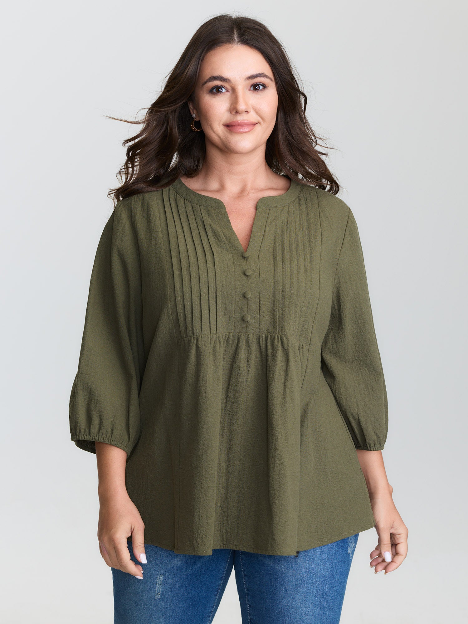 Cotton Toothpick Pleat Notched Collar Blouse