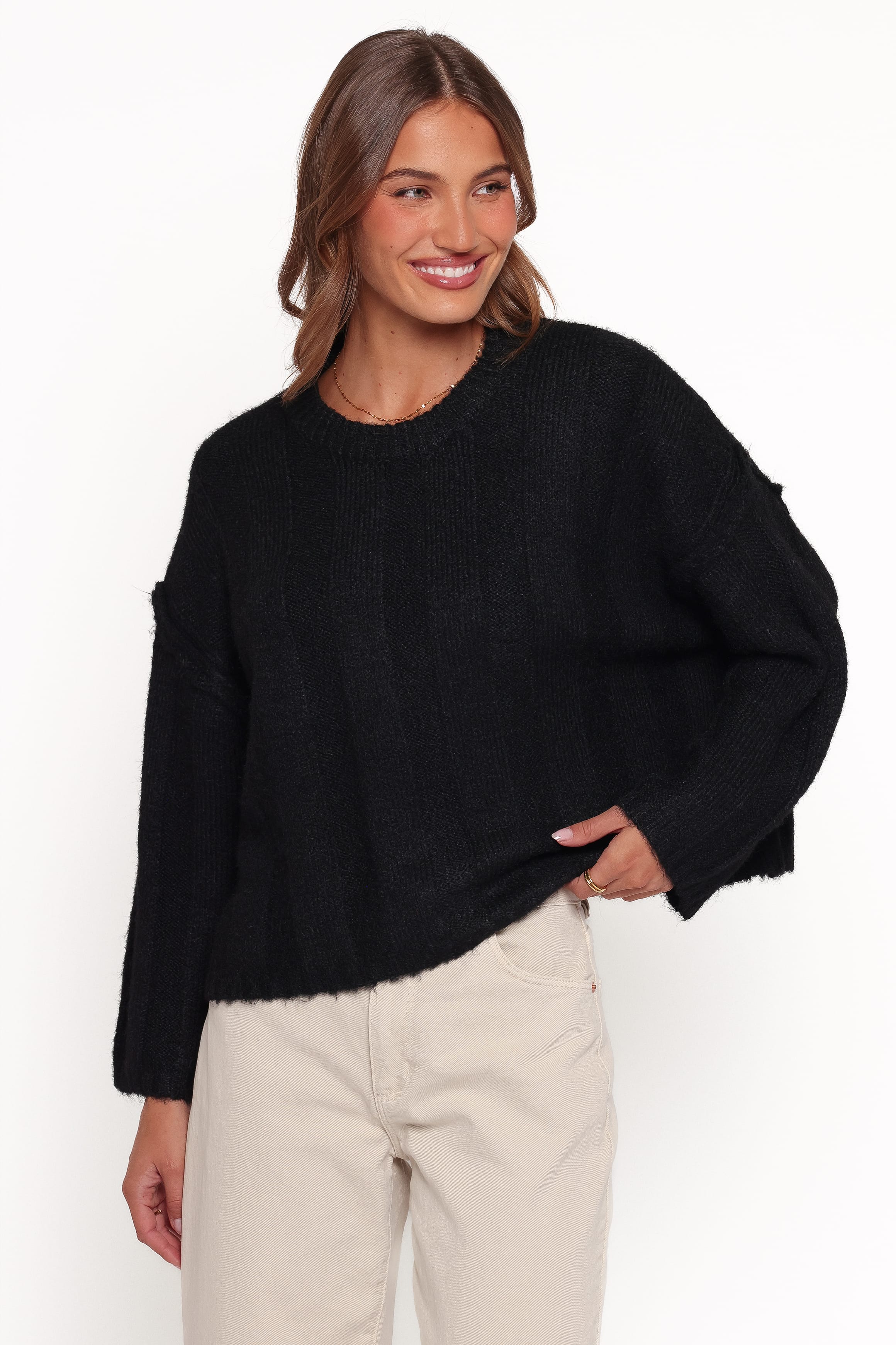 Mayven Boxy Wide Rib Sweater - Black