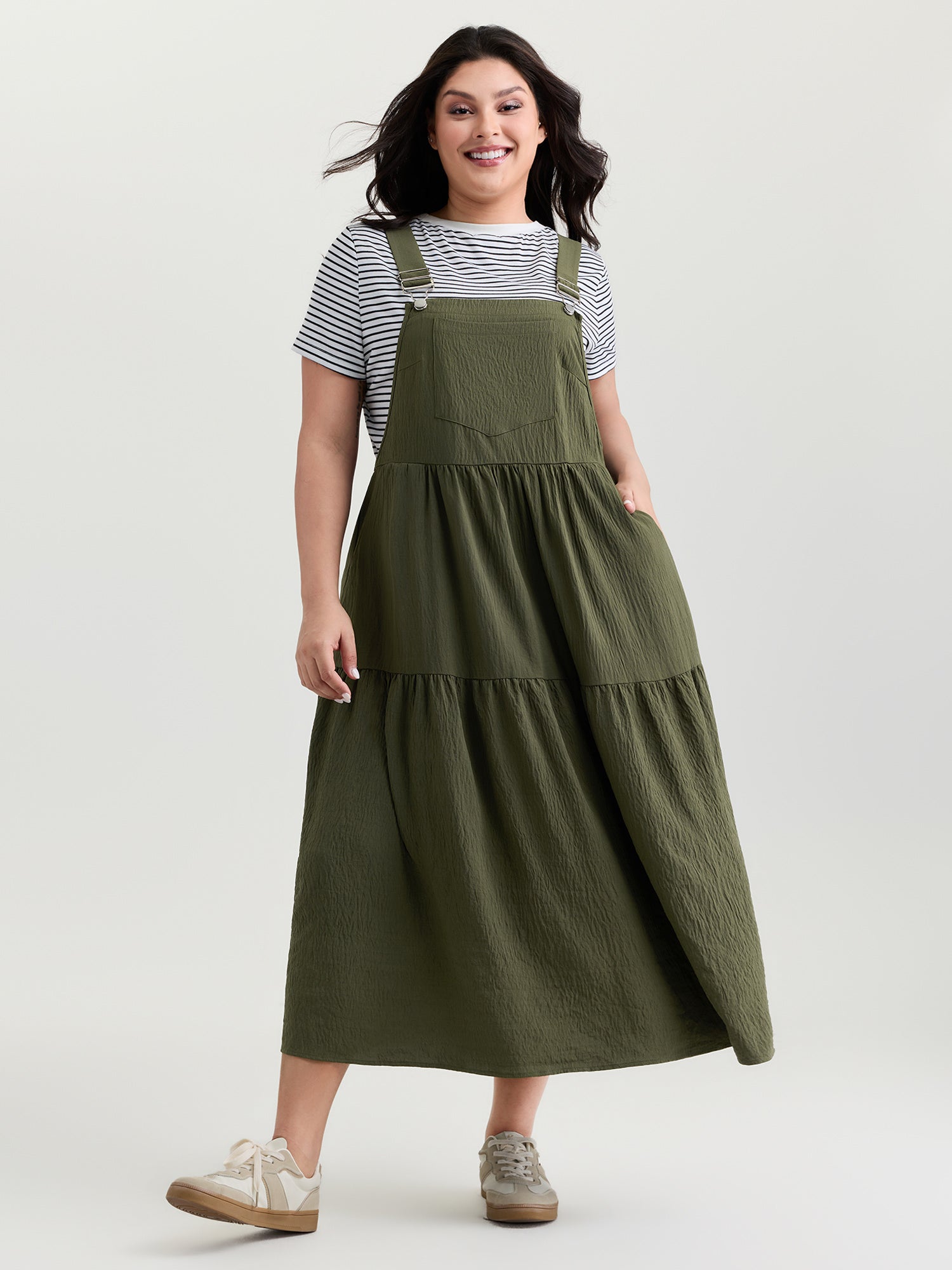 Adjustable Oversized Tiered Overall Maxi Dress