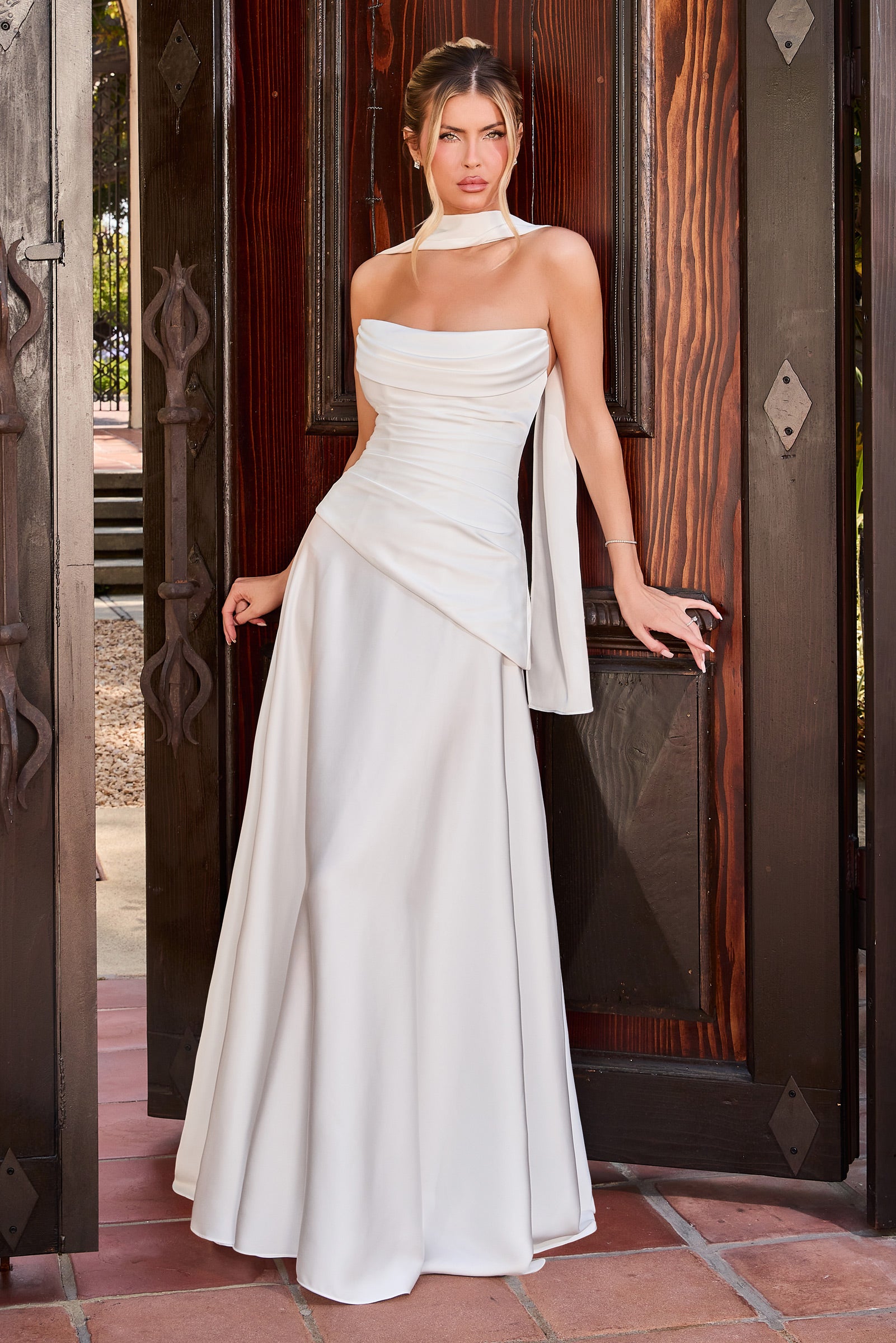 Ladivine 7432W Draped Peplum A-Line Bridal Dress