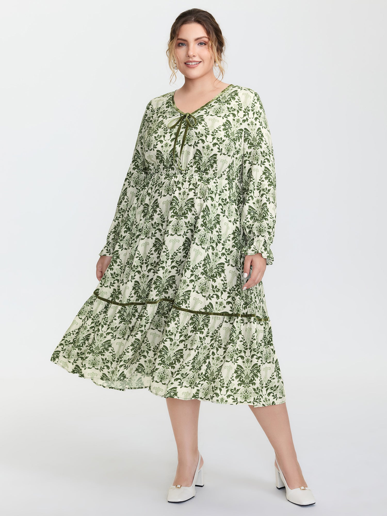 Boho Print Color Contrast Midi Dress