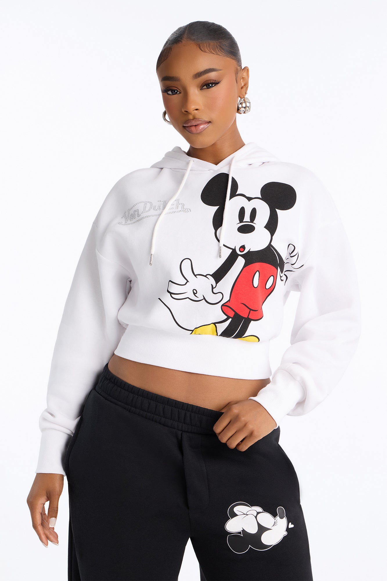 Von Dutch X Disney Mickey Rhinestone Fleece Hoodie - White
