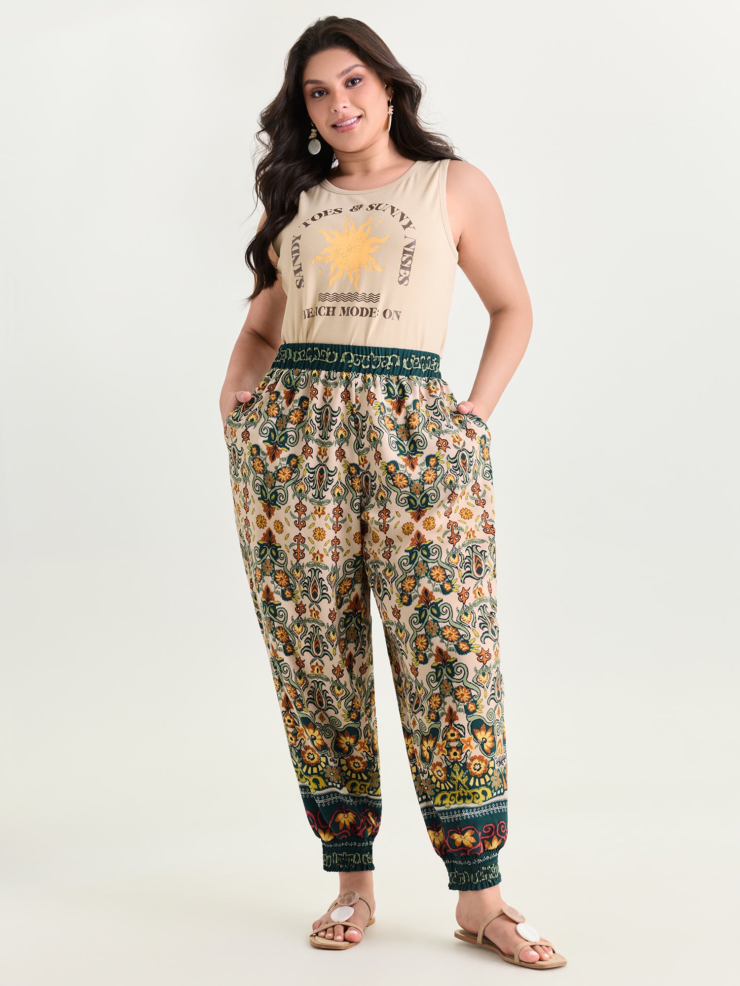 Boho Geometric Print Jogger Pants