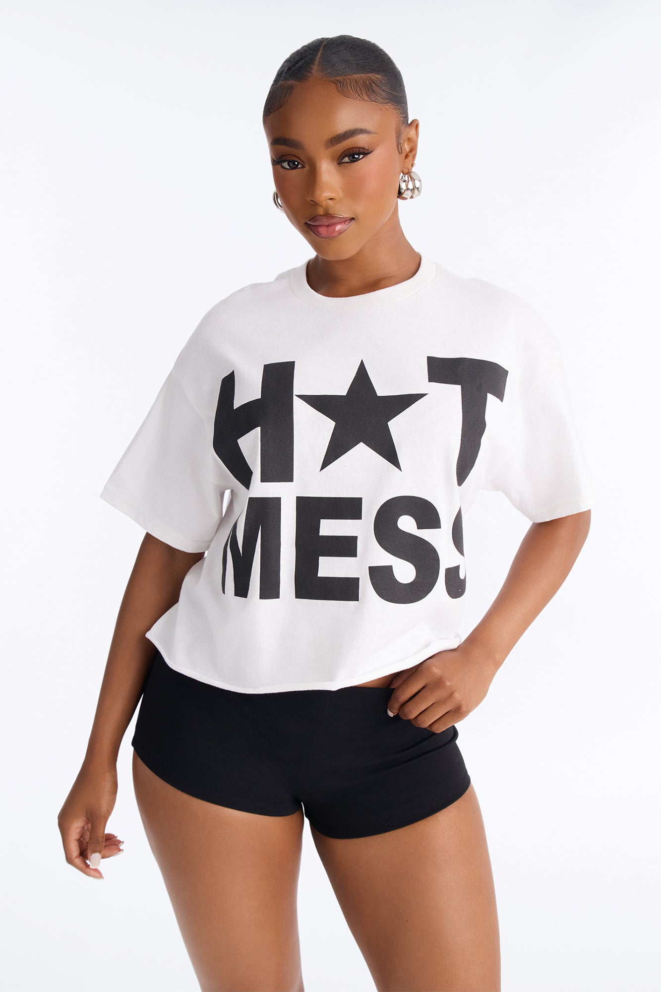 Hot Mess Express Raw Hem Tee - White