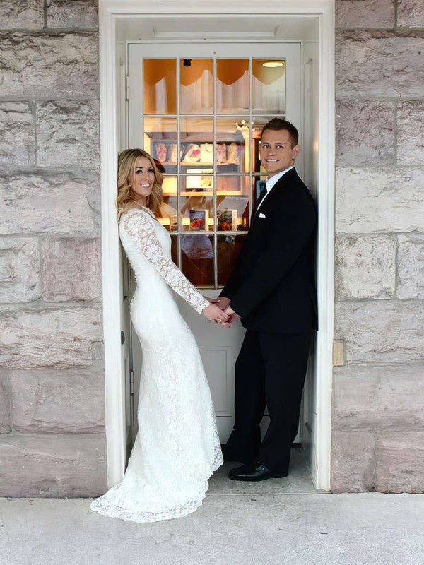 Beautiful Mermaid Long Sleeves Lace Sweep Train Wedding Dresses