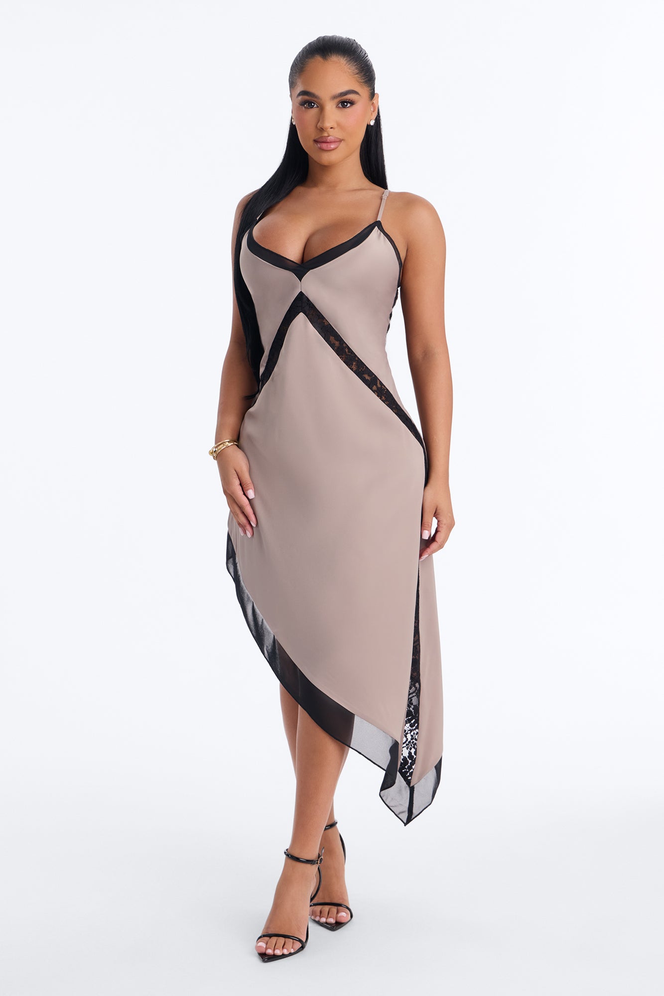 The Night Is Young Satin Midi Dress - Taupe